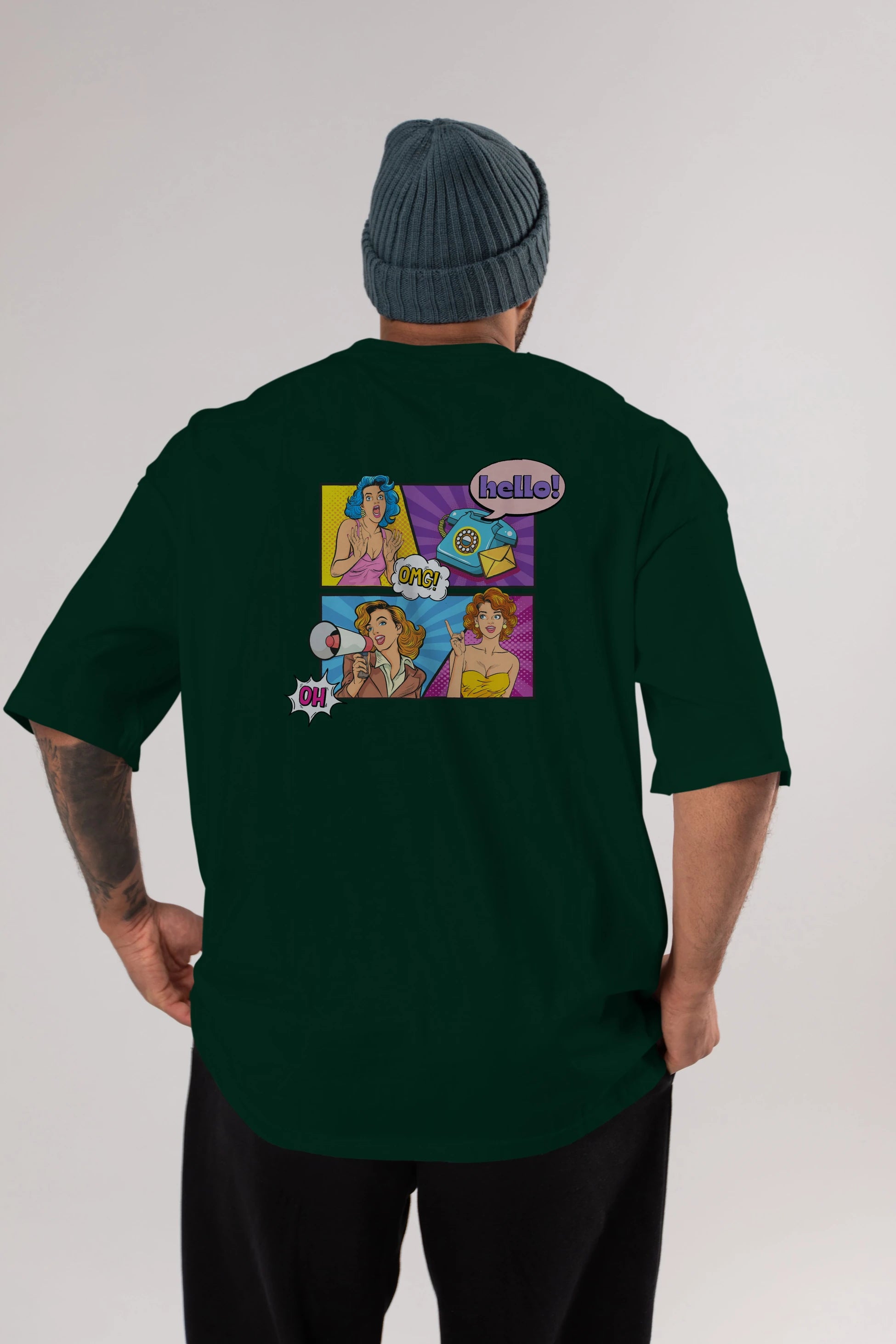 Hello OMG Arka Baskılı Oversize t-shirt Erkek Kadın Unisex