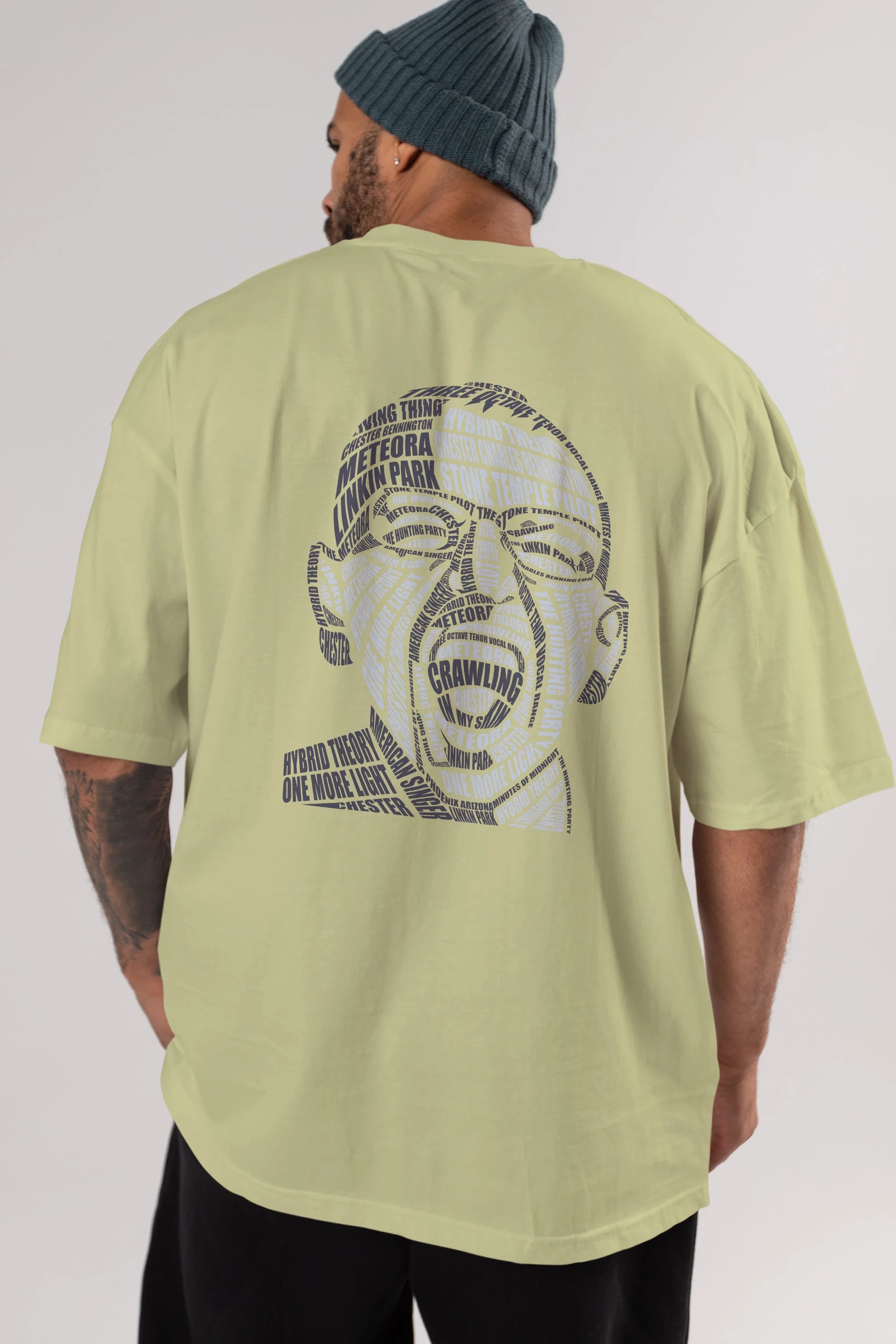 Chester Bennington Calligram Arka Baskılı Oversize t-shirt %100 pamuk Erkek Kadın Unisex
