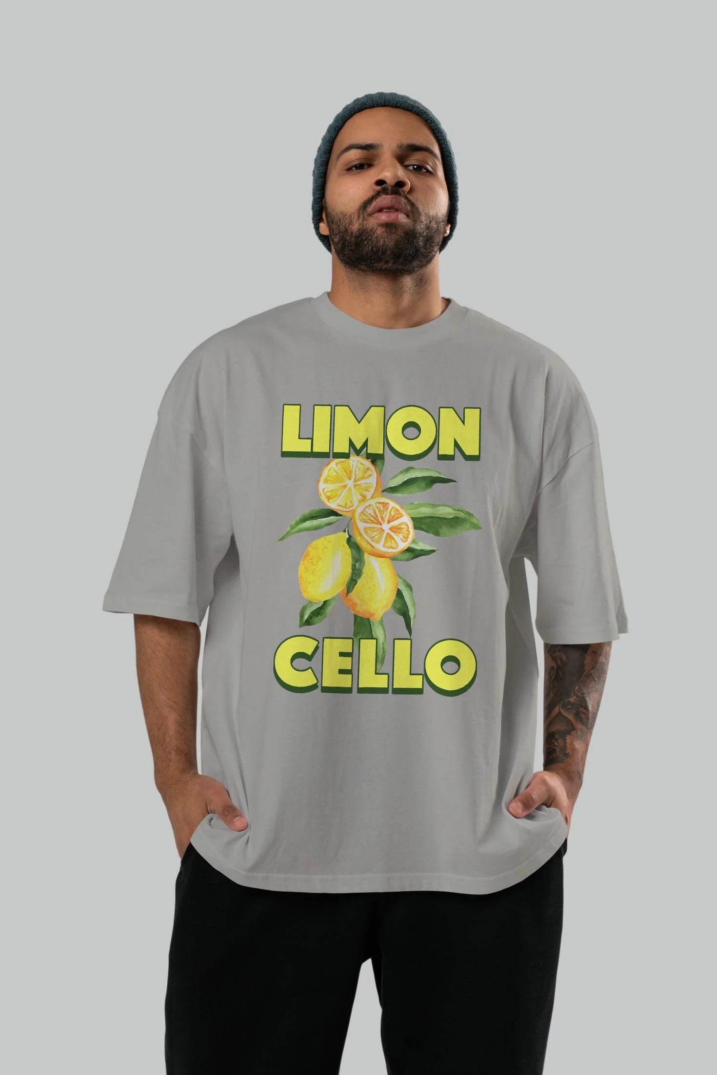 Limoncello Lemon Ön Baskılı Oversize t-shirt Erkek Kadın Pamuk Bisiklet Yaka tişort