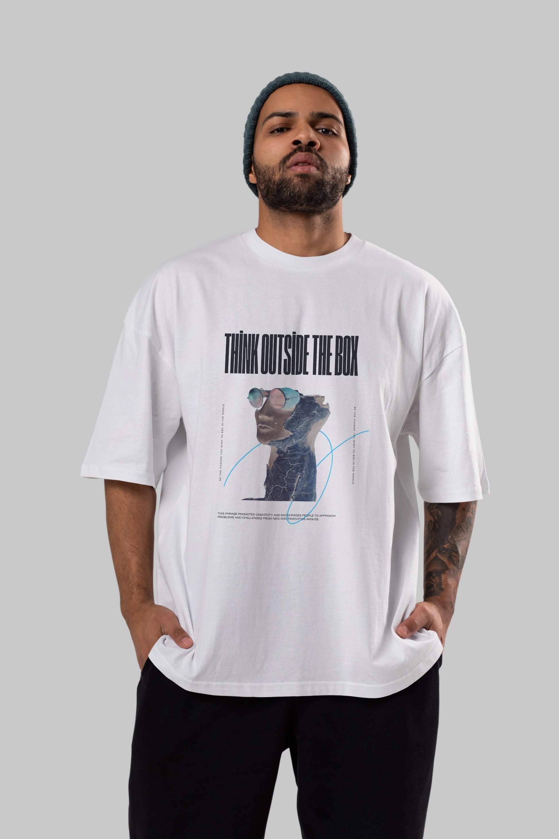 Think Outside The Box Ön Baskılı Oversize t-shirt Erkek Kadın Unisex