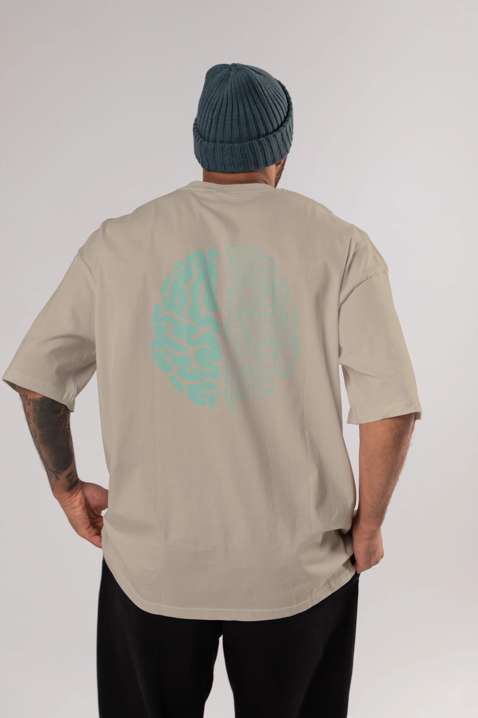 Electric Brain Arka Baskılı Oversize t-shirt %100 pamuk Erkek Kadın Unisex
