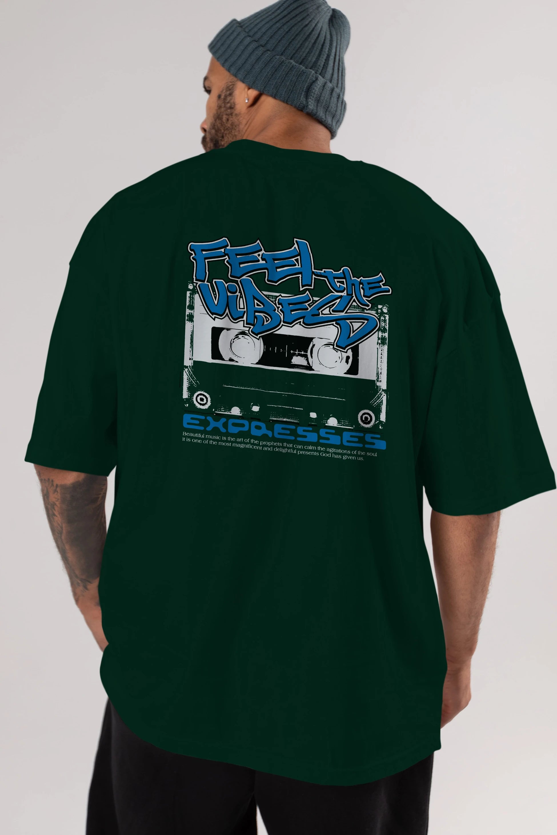 Feel The Vibes Arka Baskılı Oversize t-shirt Erkek Kadın Unisex