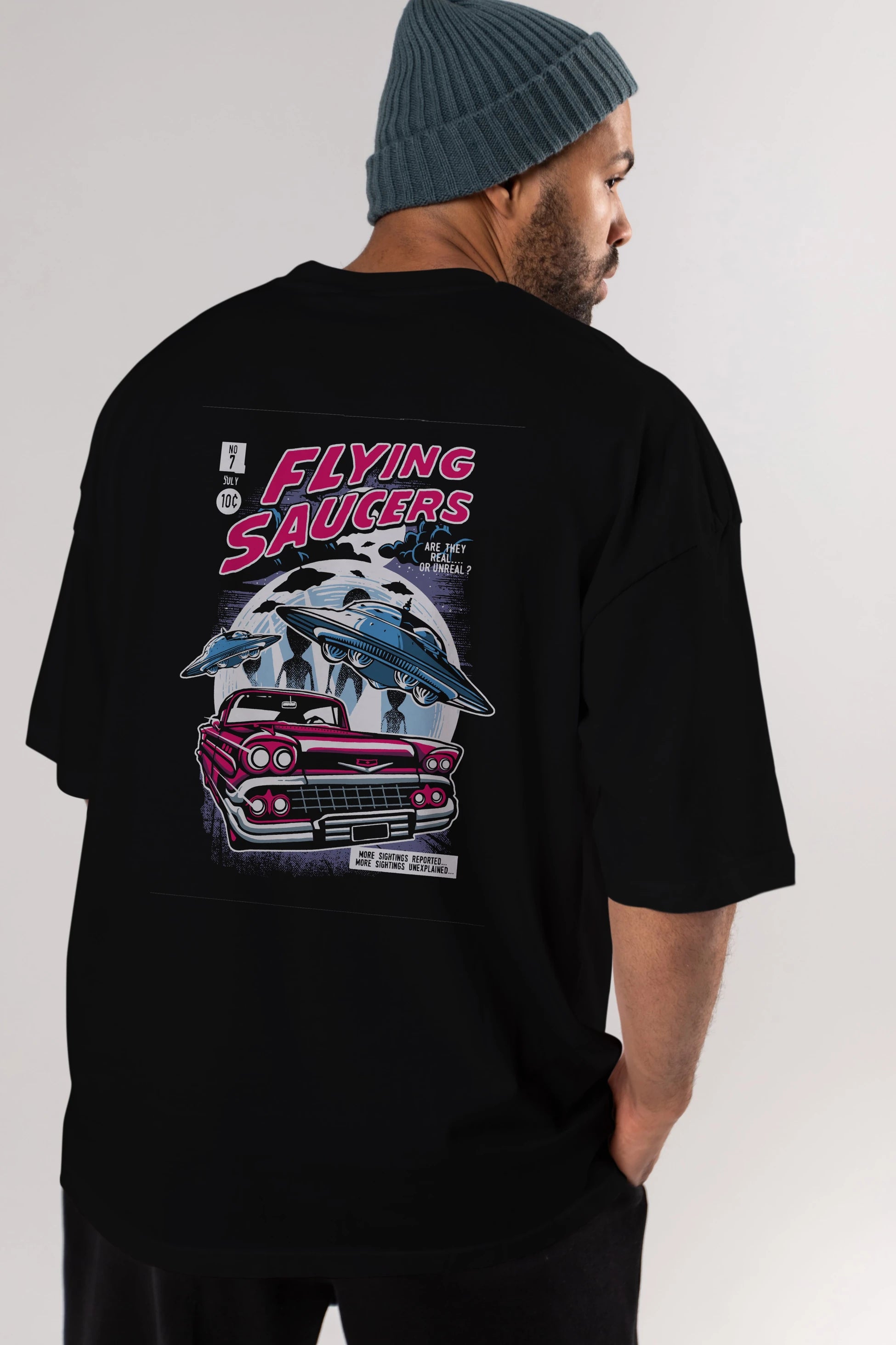 Flying Saucers Arka Baskılı Oversize t-shirt Erkek Kadın Unisex %100 Pamuk