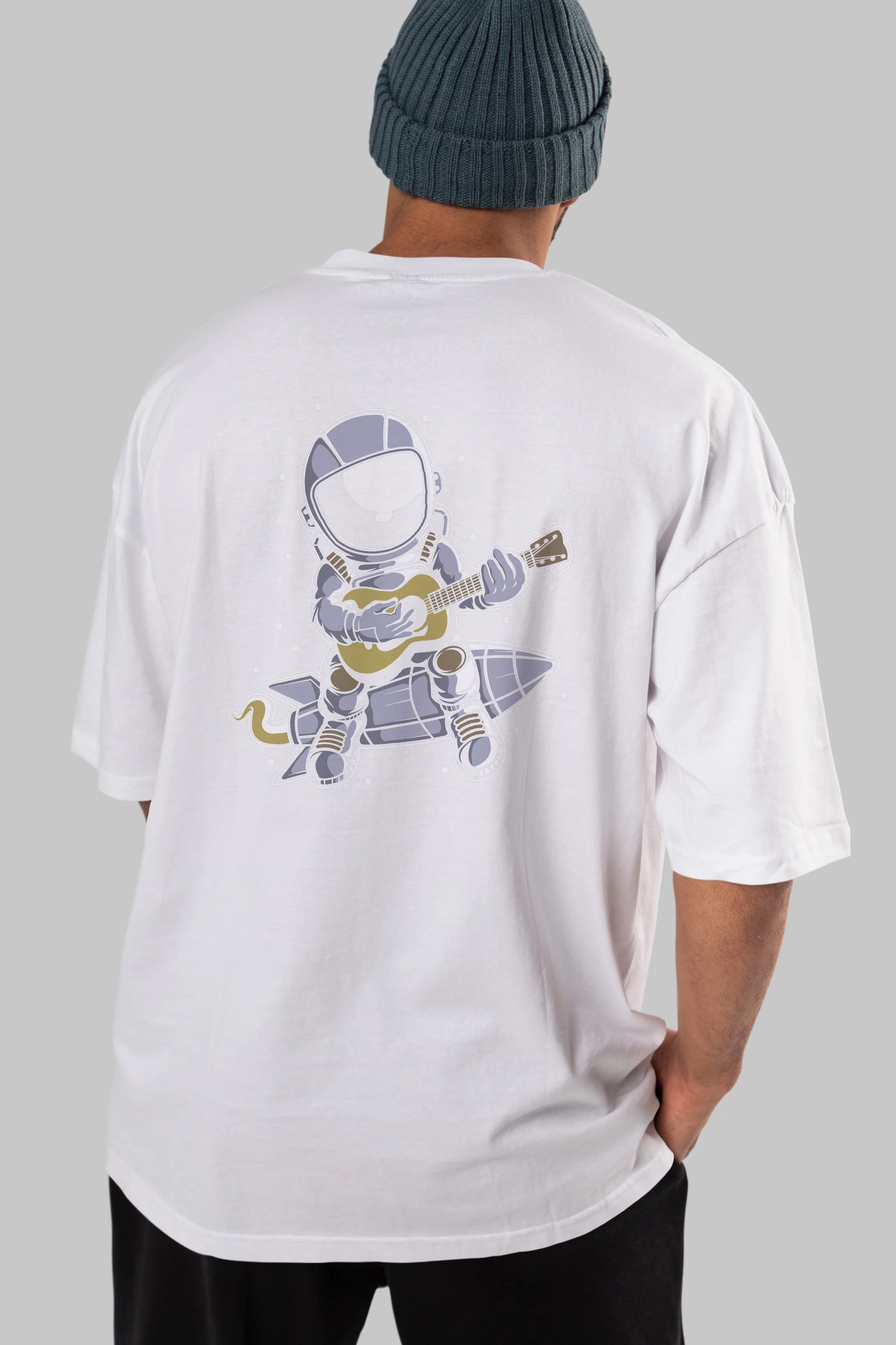 Astronaut Guitar (2) Arka Baskılı Oversize t-shirt Erkek Kadın Unisex