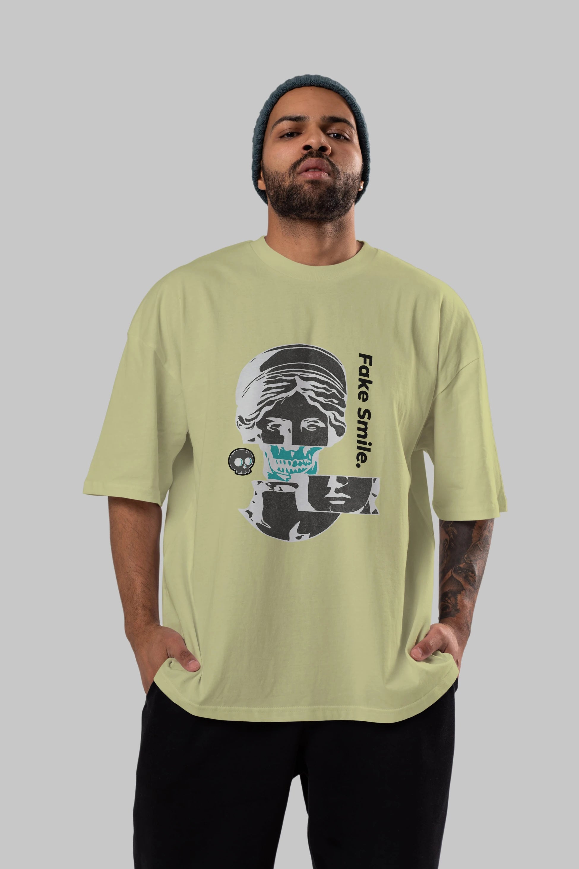 Fake Smile Yazılı Ön Baskılı Oversize t-shirt Erkek Kadın Unisex