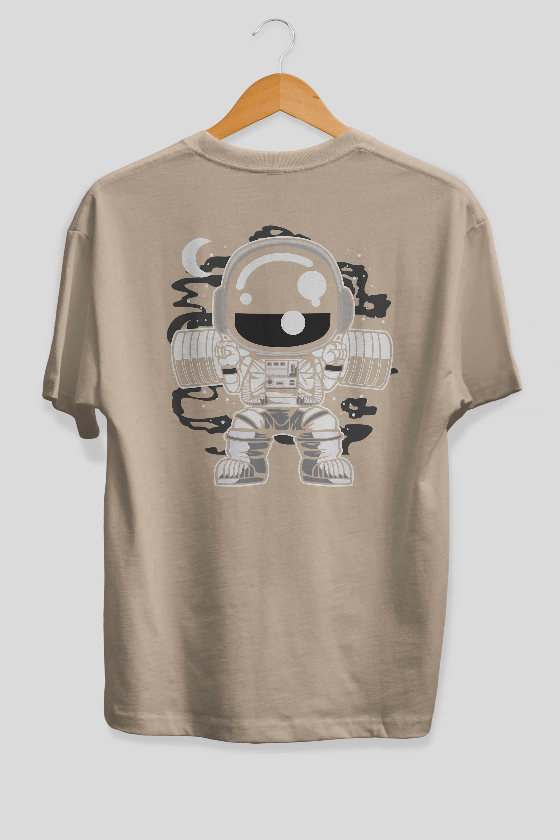 Astronaut Barbell Body Builder Arka Baskılı Oversize t-shirt Erkek Kadın Unisex