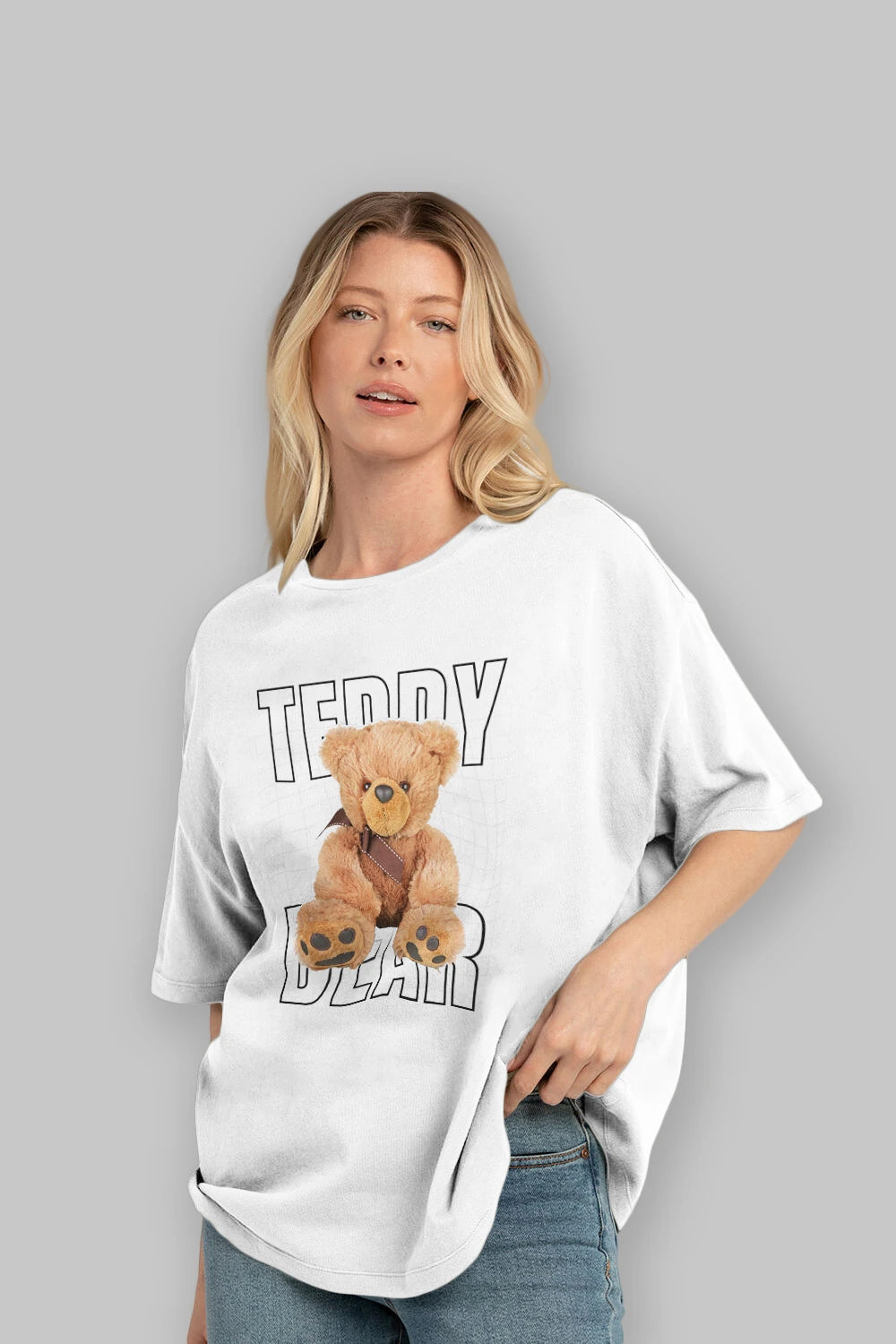 Teddy Bear Yazılı Ön Baskılı Oversize t-shirt Erkek Kadın Unisex %100 Pamuk