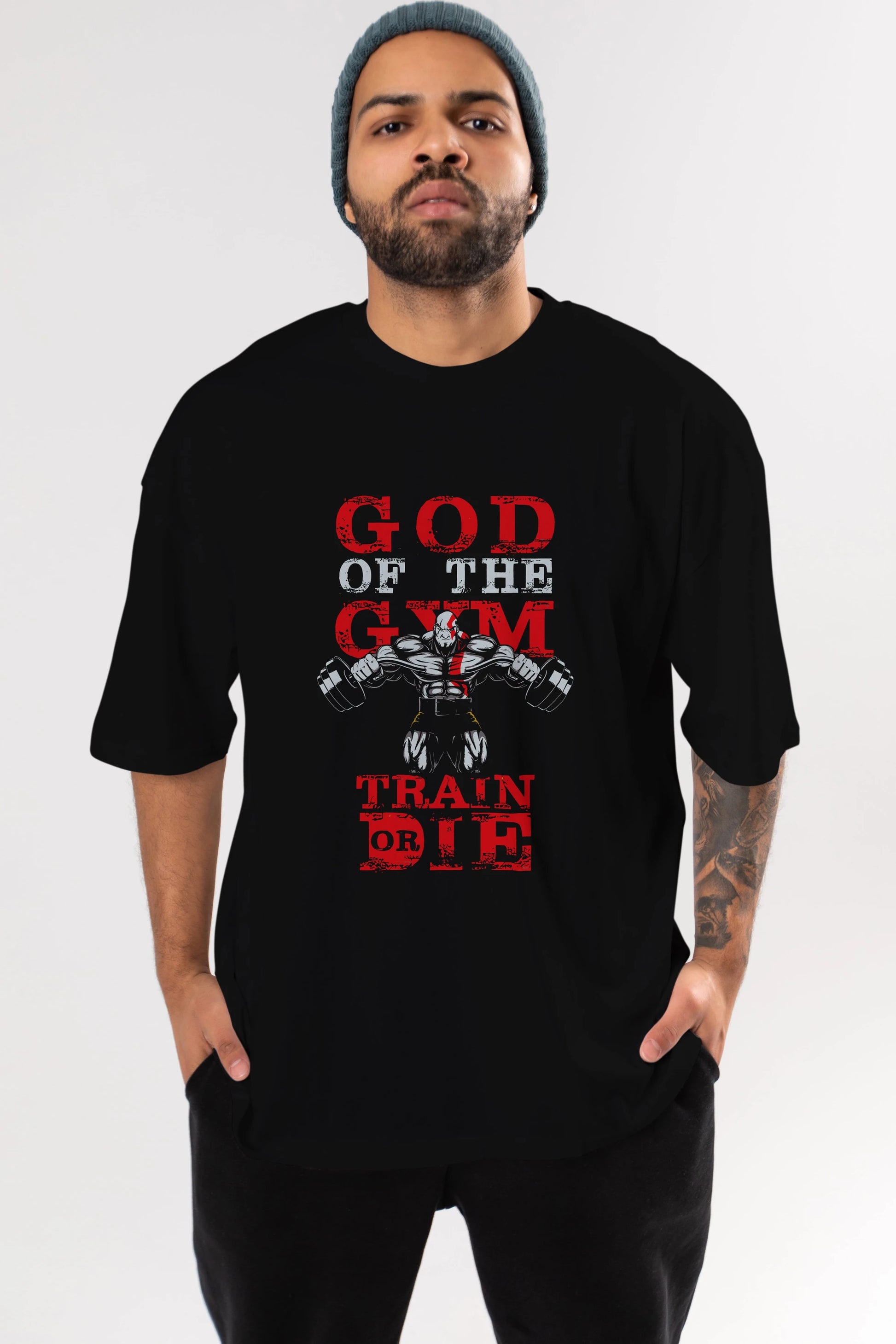 God of The GYM Ön Baskılı Oversize t-shirt Erkek Kadın Unisex %100 Pamuk Bisiklet Yaka tişort