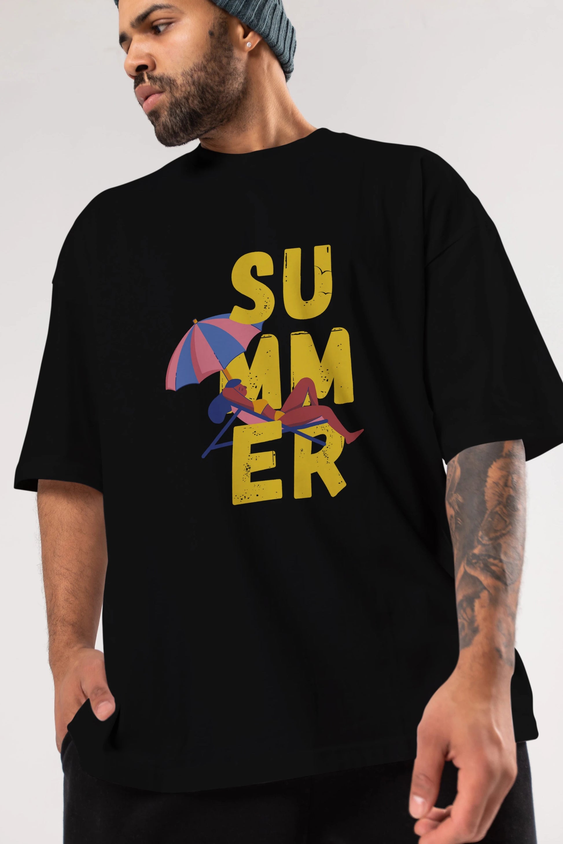 Summer Yazılı Ön Baskılı Oversize t-shirt Erkek Kadın Unisex