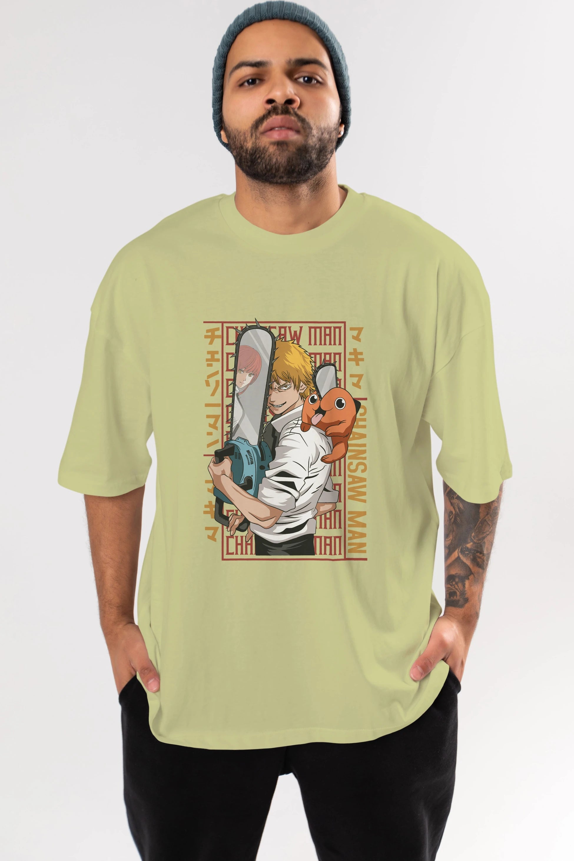 Chainsaw DENJI Anime Ön Baskılı Oversize t-shirt %100 pamuk Erkek Kadın Unisex