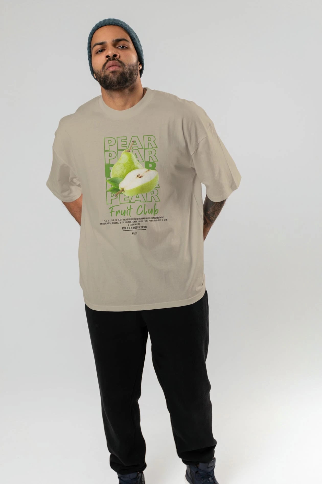 Pear Ön Baskılı Oversize t-shirt Erkek Kadın Pamuk Bisiklet Yaka tişort