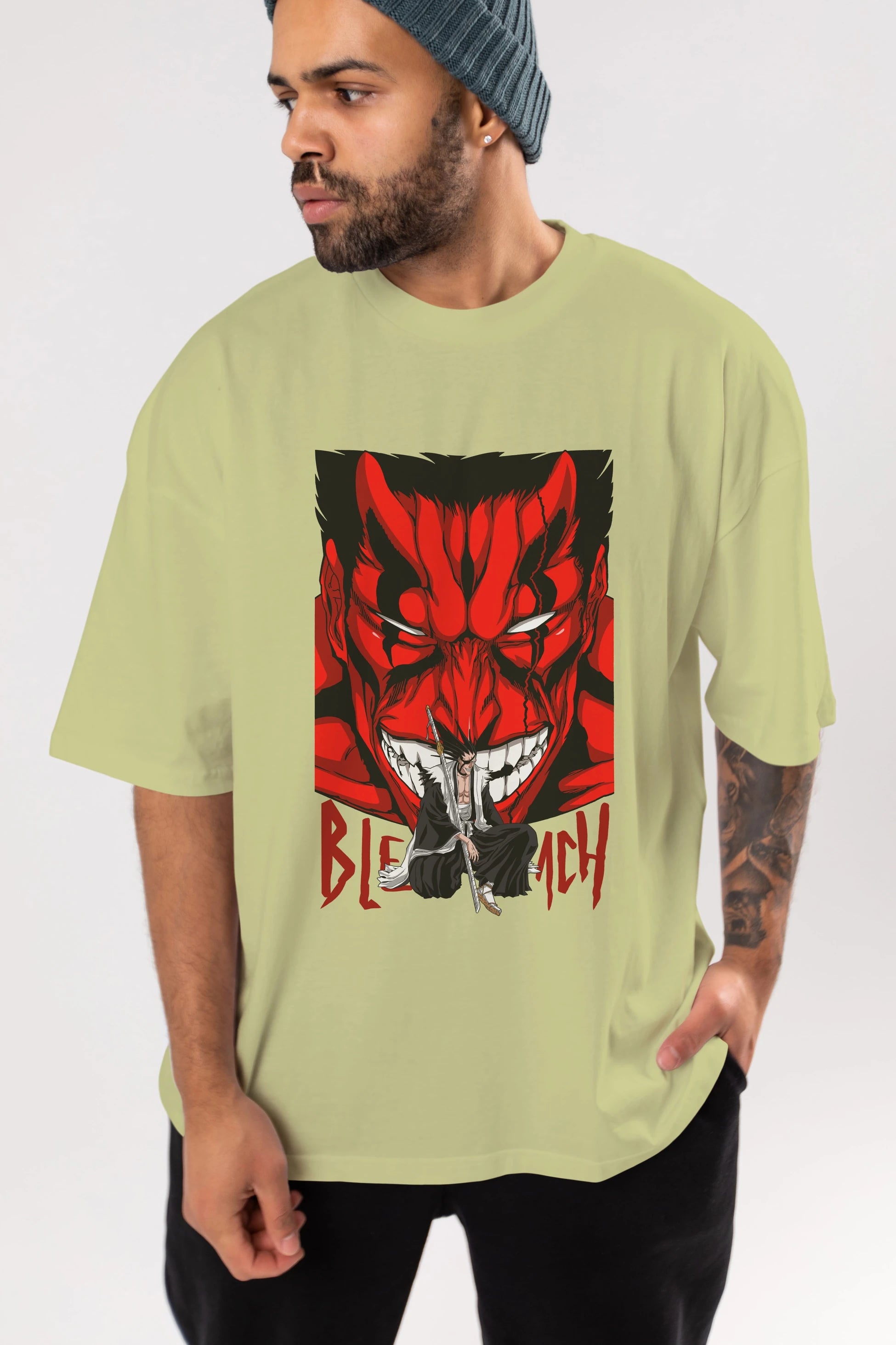 KENPACHI ZARAKI BLEACH Anime Ön Baskılı Oversize t-shirt %100 pamuk Erkek Kadın Unisex
