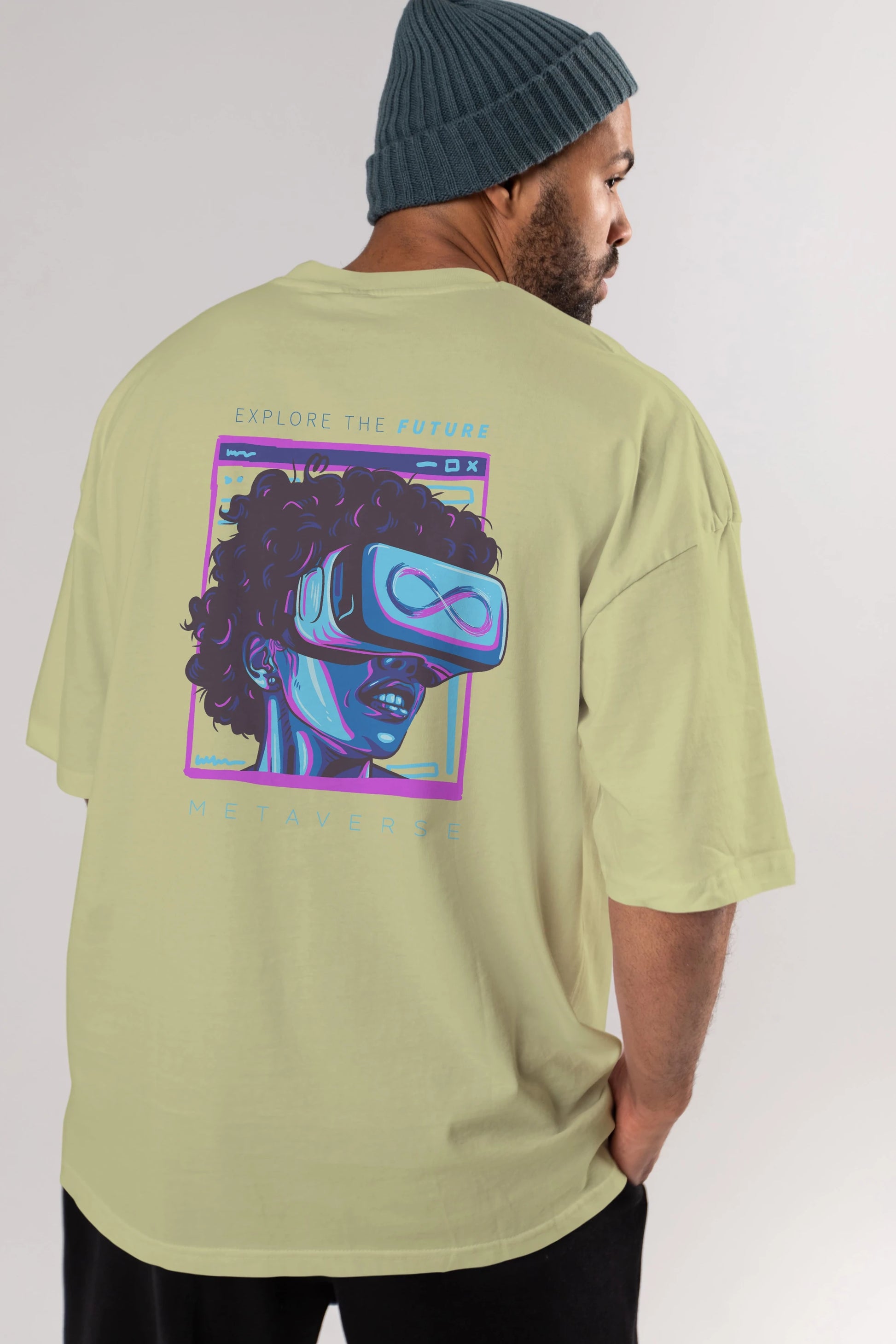 Metaverse Arka Baskılı Oversize t-shirt Erkek Kadın Unisex