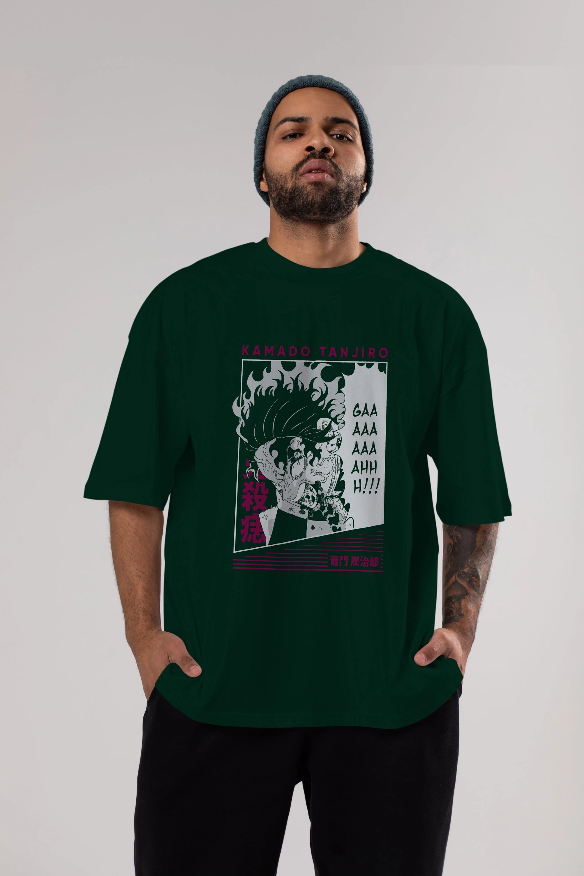 TANJIRO KAMADO 3 Anime Ön Baskılı Oversize t-shirt %100 pamuk Erkek Kadın Unisex