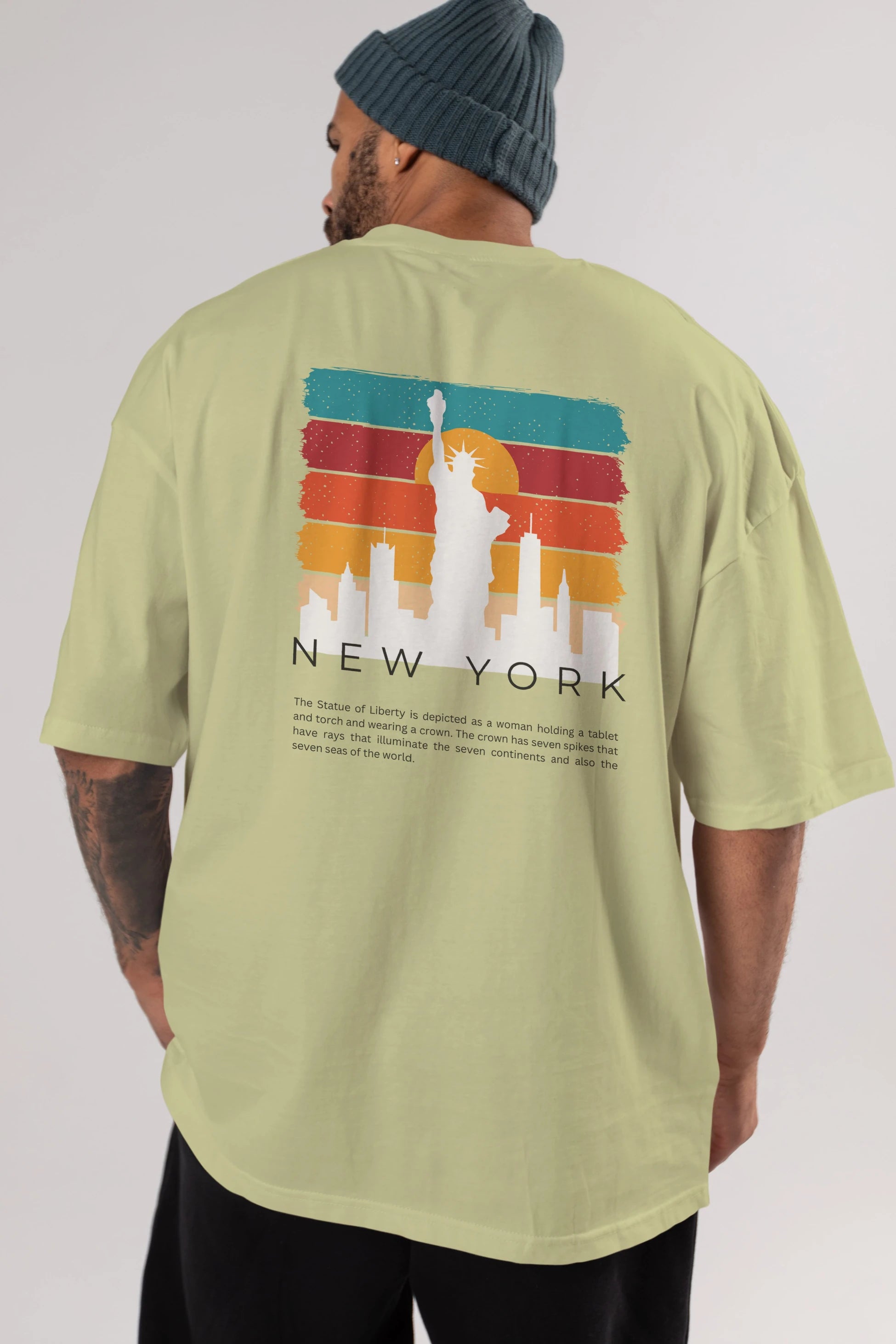 New York Yazılı Arka Baskılı Oversize t-shirt Erkek Kadın Unisex