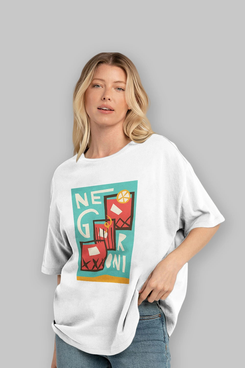 Negroni 3 Ön Baskılı Oversize t-shirt Erkek Kadın Unisex %100 Pamuk Bisiklet Yaka tişort
