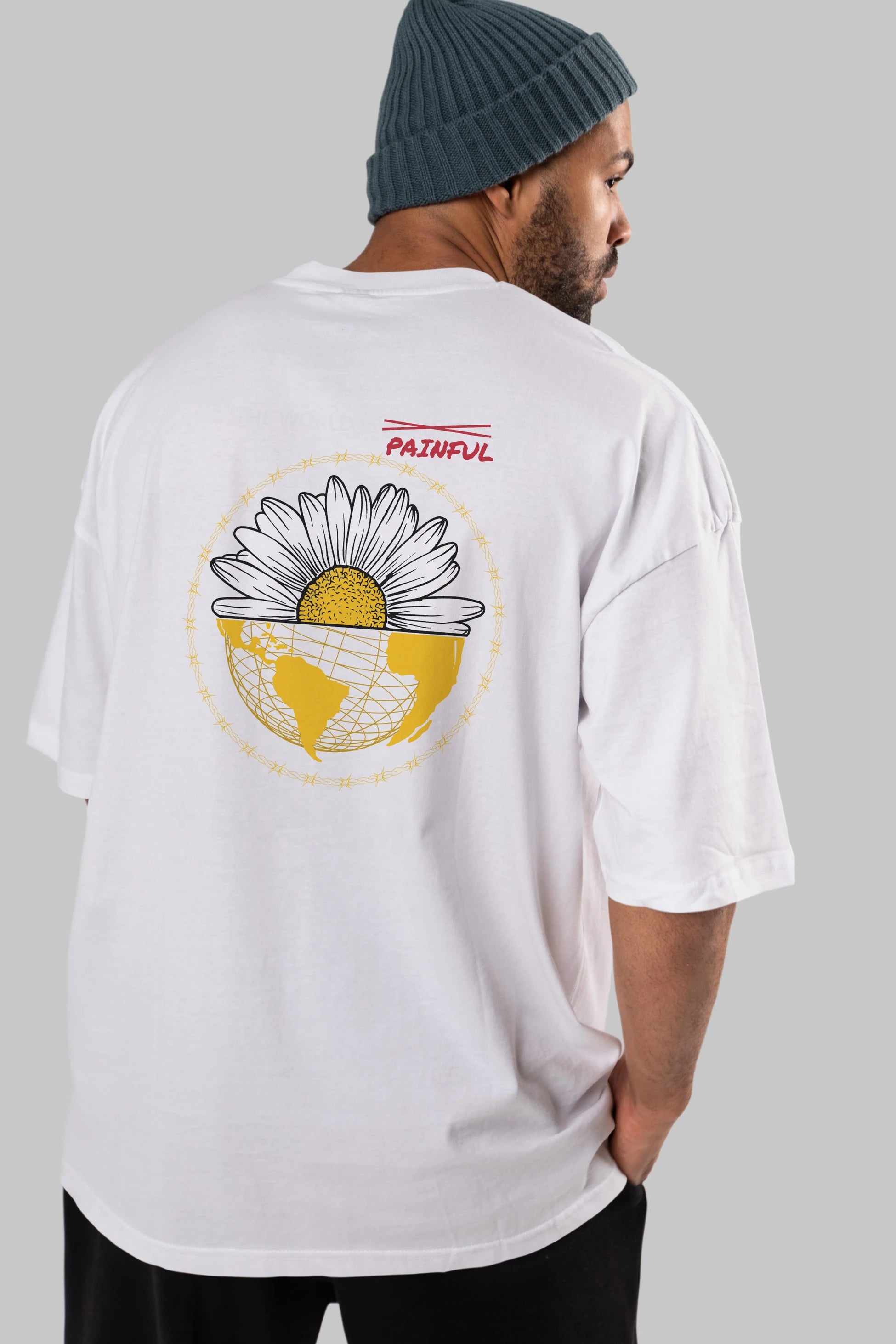 Blomma Arka Baskılı Oversize t-shirt Erkek Kadın Unisex