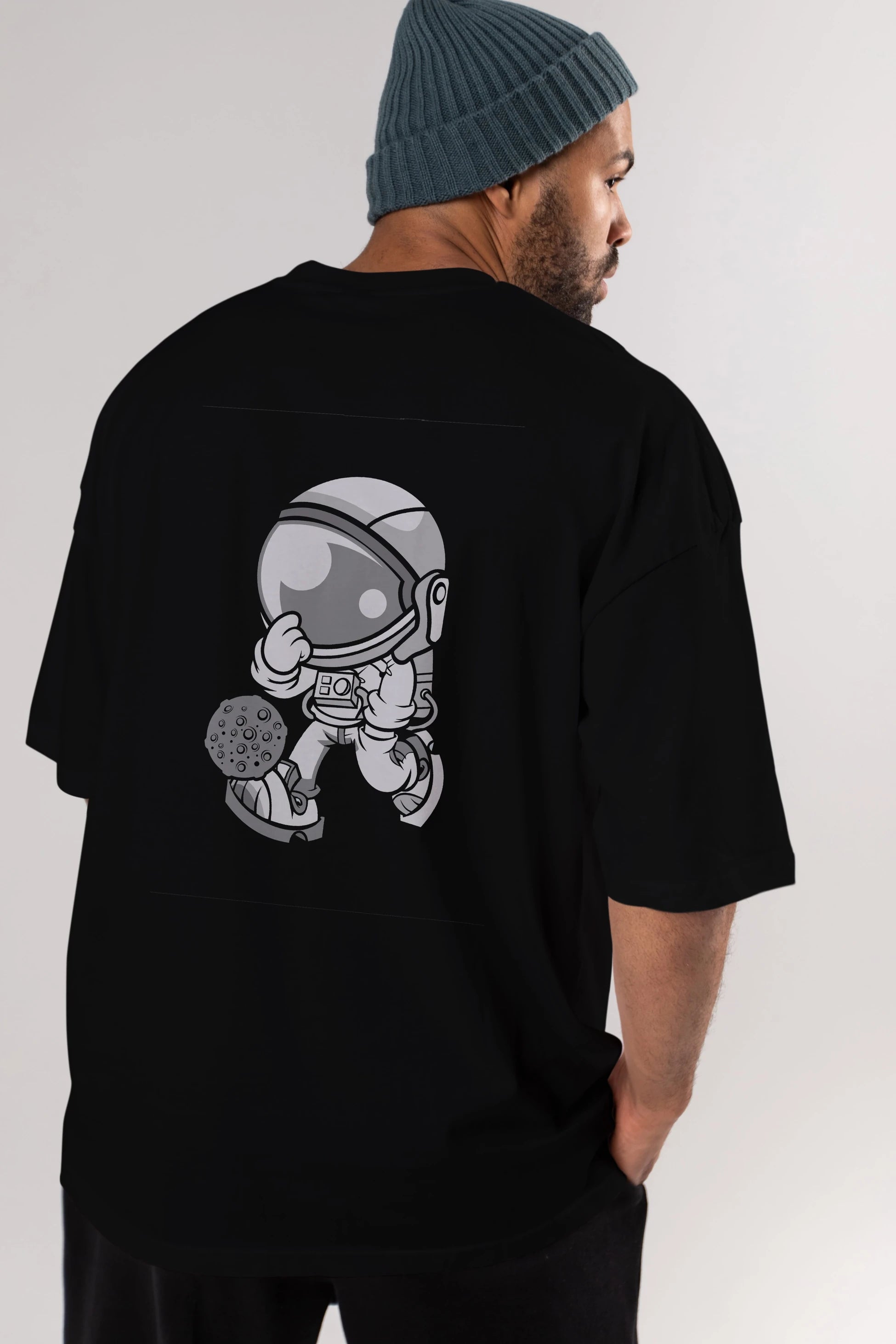 Street Astronaut Arka Baskılı Oversize t-shirt Erkek Kadın Unisex %100 Pamuk tişort
