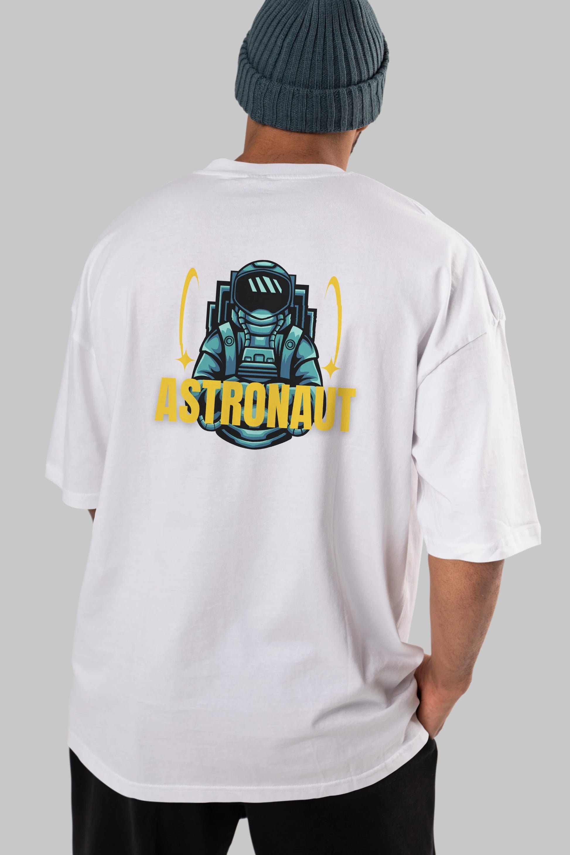 Astronaut Arka Baskılı Oversize t-shirt Erkek Kadın Unisex