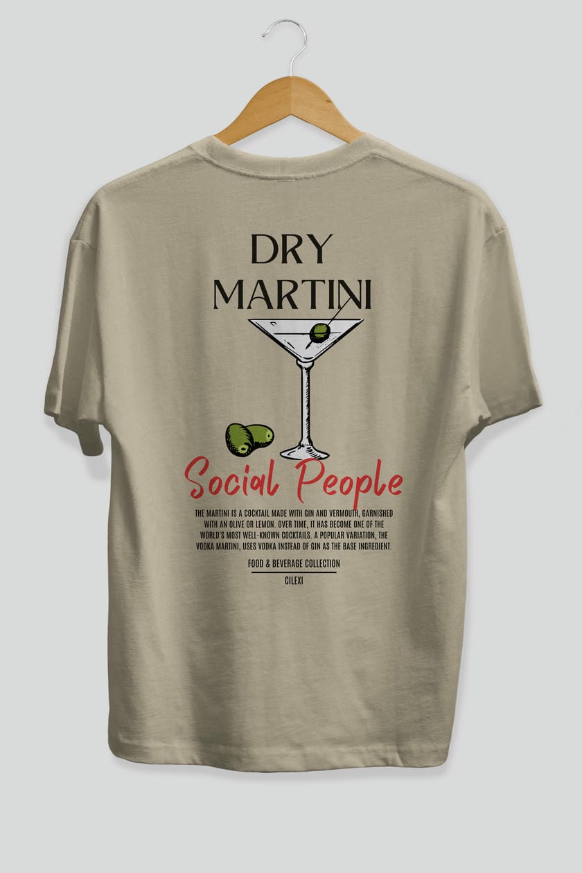 Dry Martını Kokteyl Serisi Baskılı Oversize t-shirt Erkek Kadın Unisex %100 Pamuk Bisiklet Yaka tişort
