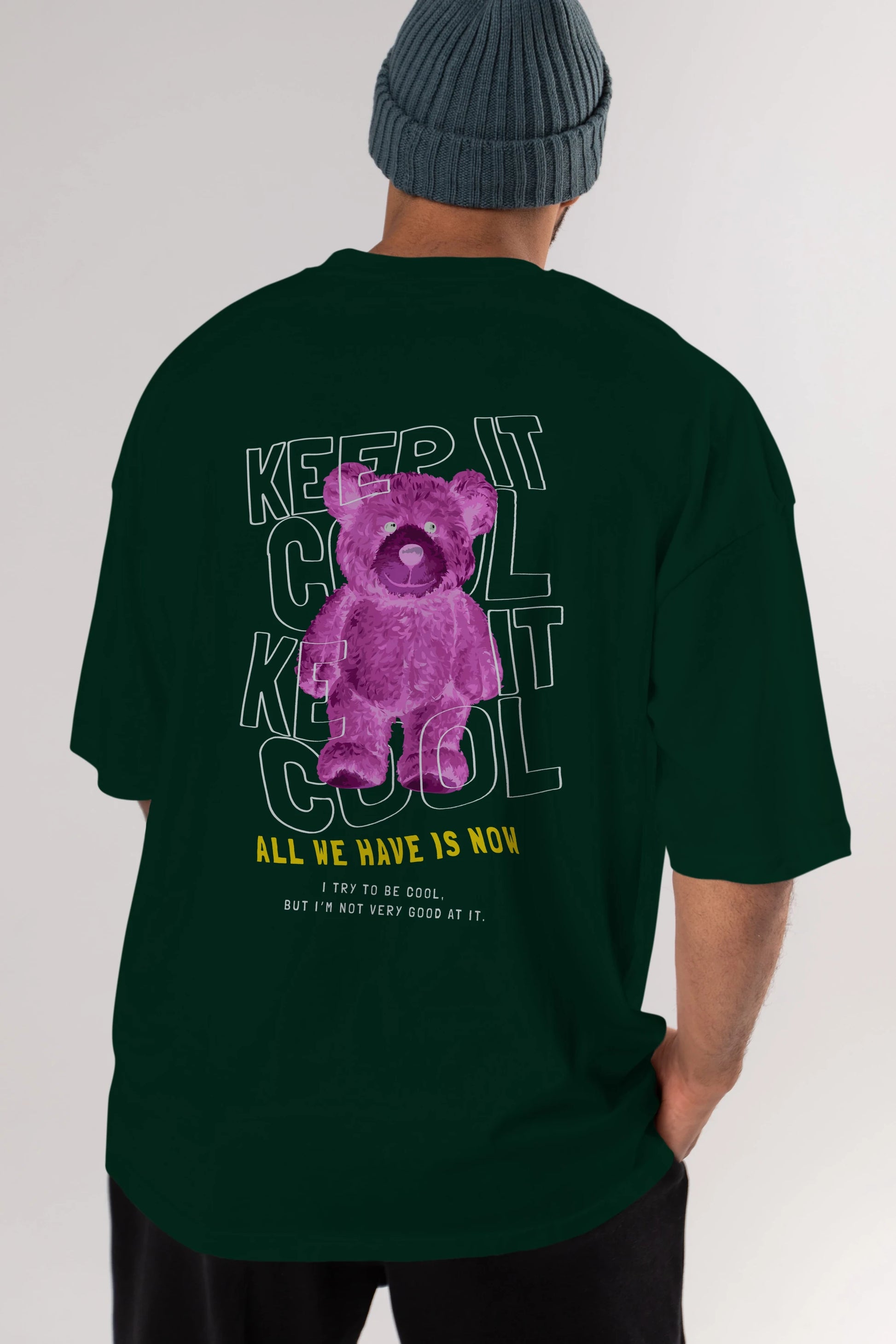 Keep it Cool Bear Arka Baskılı Oversize t-shirt Erkek Kadın Unisex