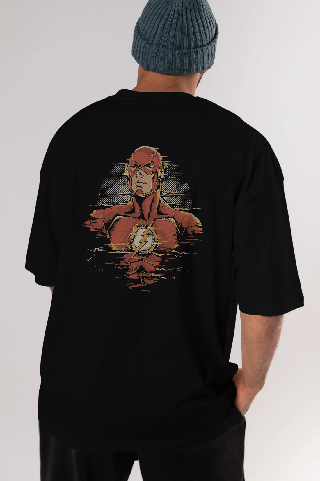 Flash Avengers Arka Baskılı Oversize t-shirt Erkek Kadın Unisex %100 Pamuk Bisiklet Yaka tişort