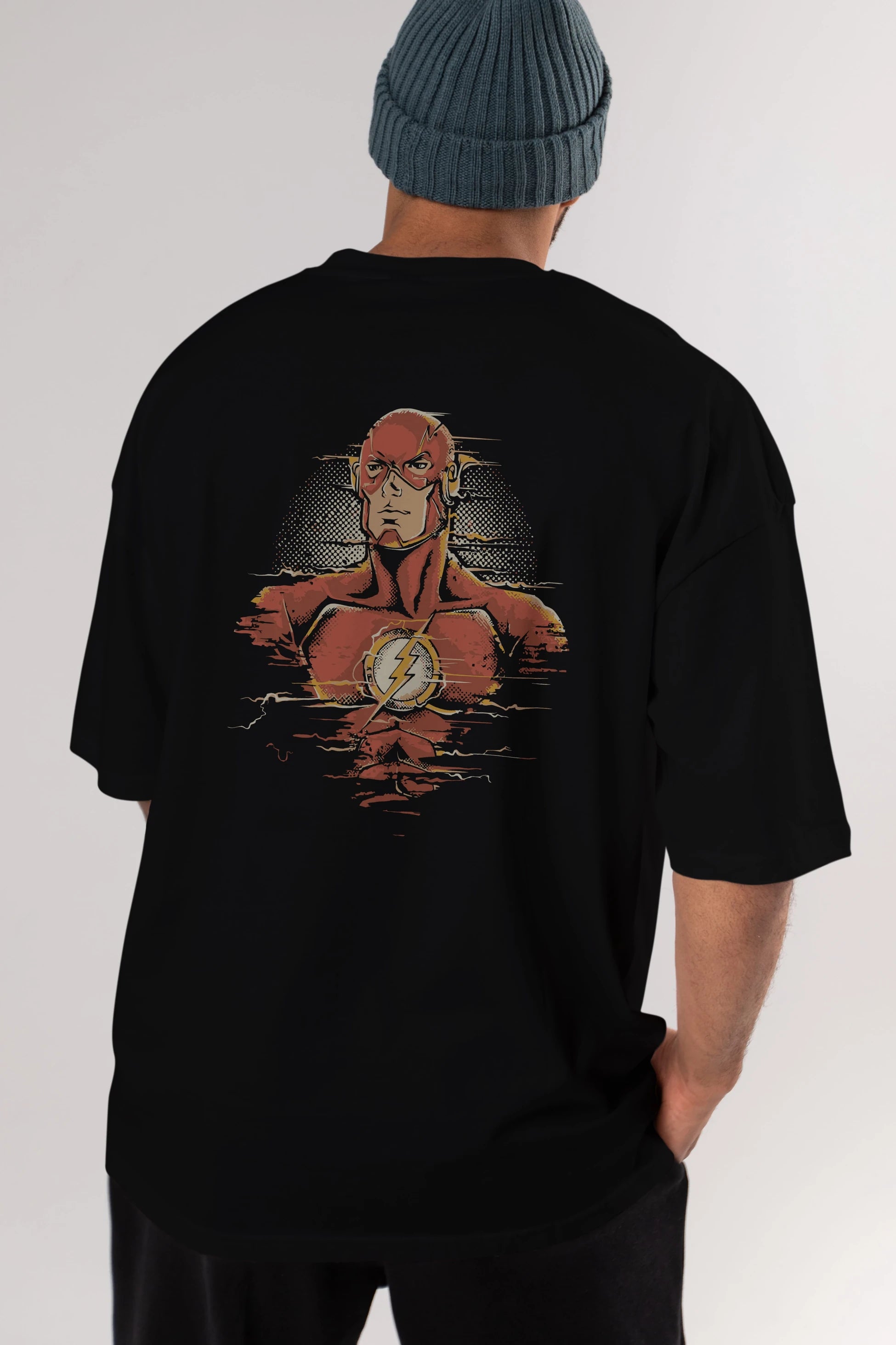 Flash Avengers Arka Baskılı Oversize t-shirt Erkek Kadın Unisex %100 Pamuk Bisiklet Yaka tişort