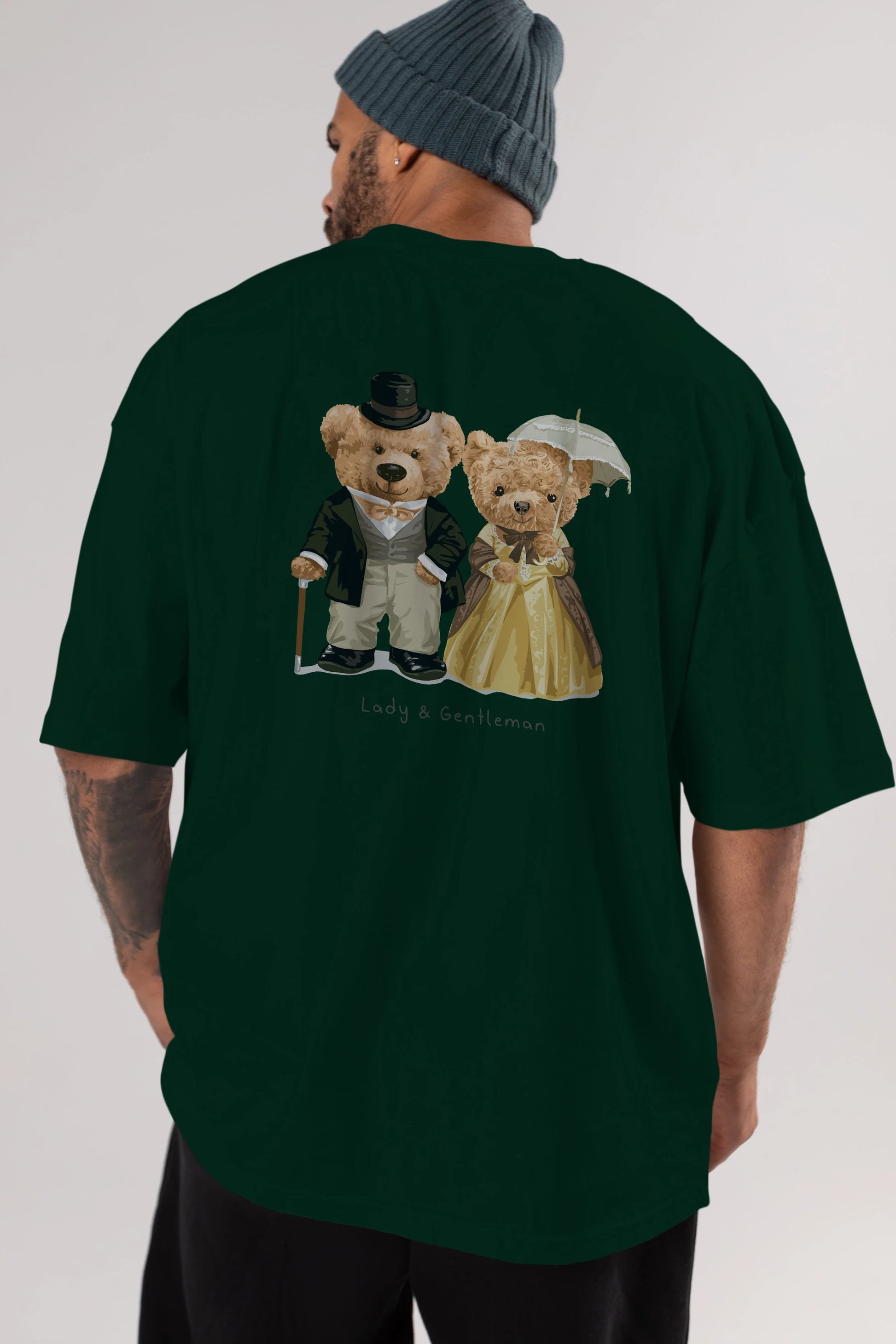 Teddy Bear Couple Arka Baskılı Oversize t-shirt Erkek Kadın Unisex %100 Pamuk