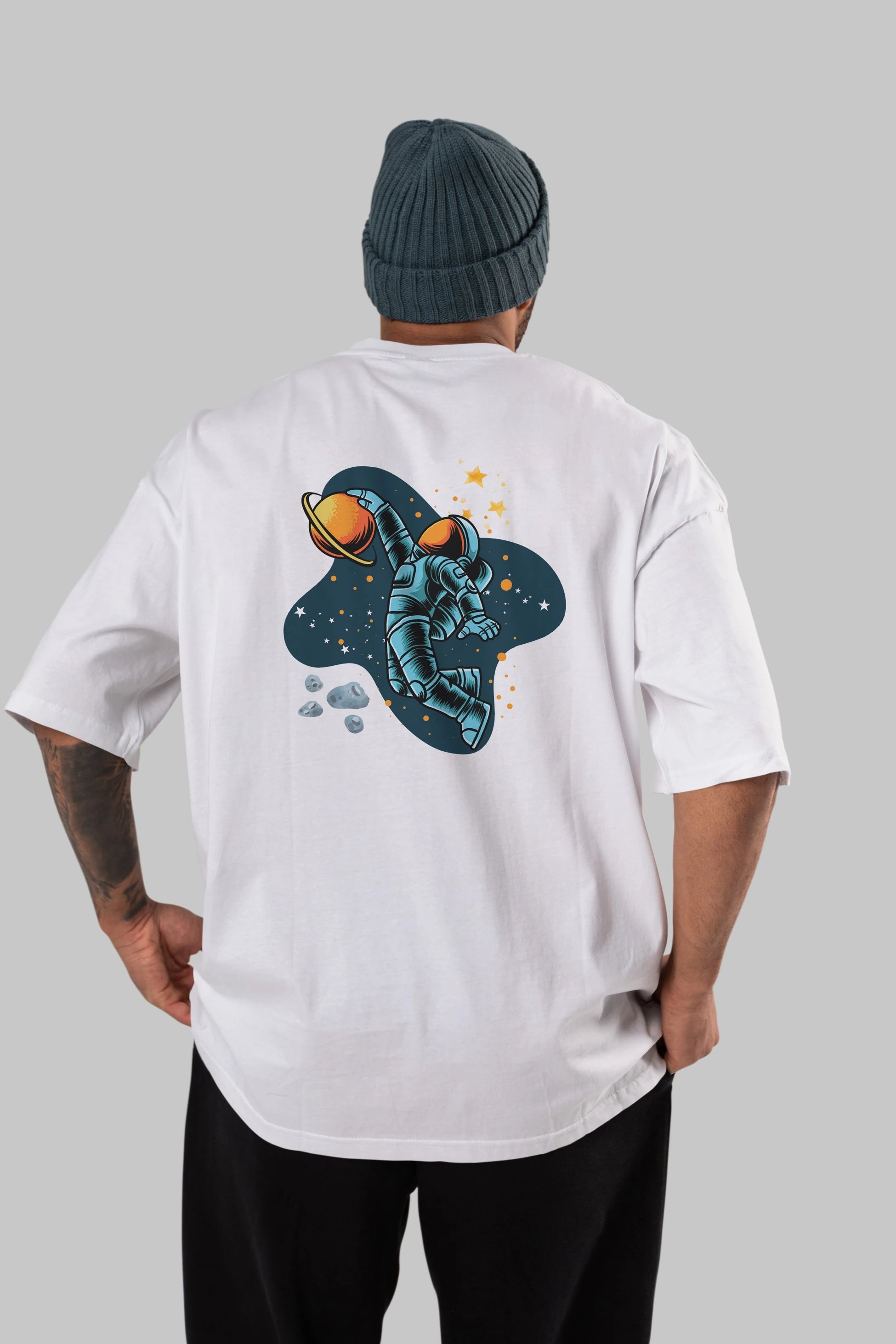 Astronot Basketbol Arka Baskılı Oversize t-shirt Erkek Kadın Unisex