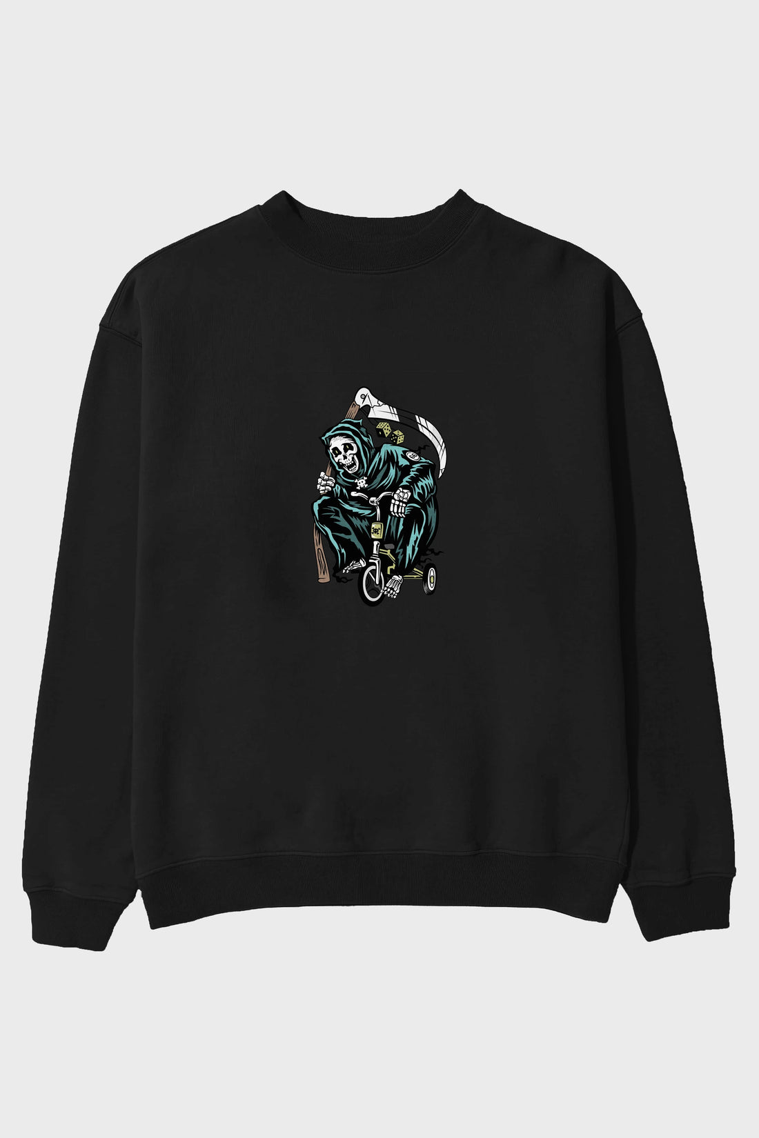Grim Reaper Bicycle Ön Baskılı Oversize Sweatshirt Erkek Kadın Unisex