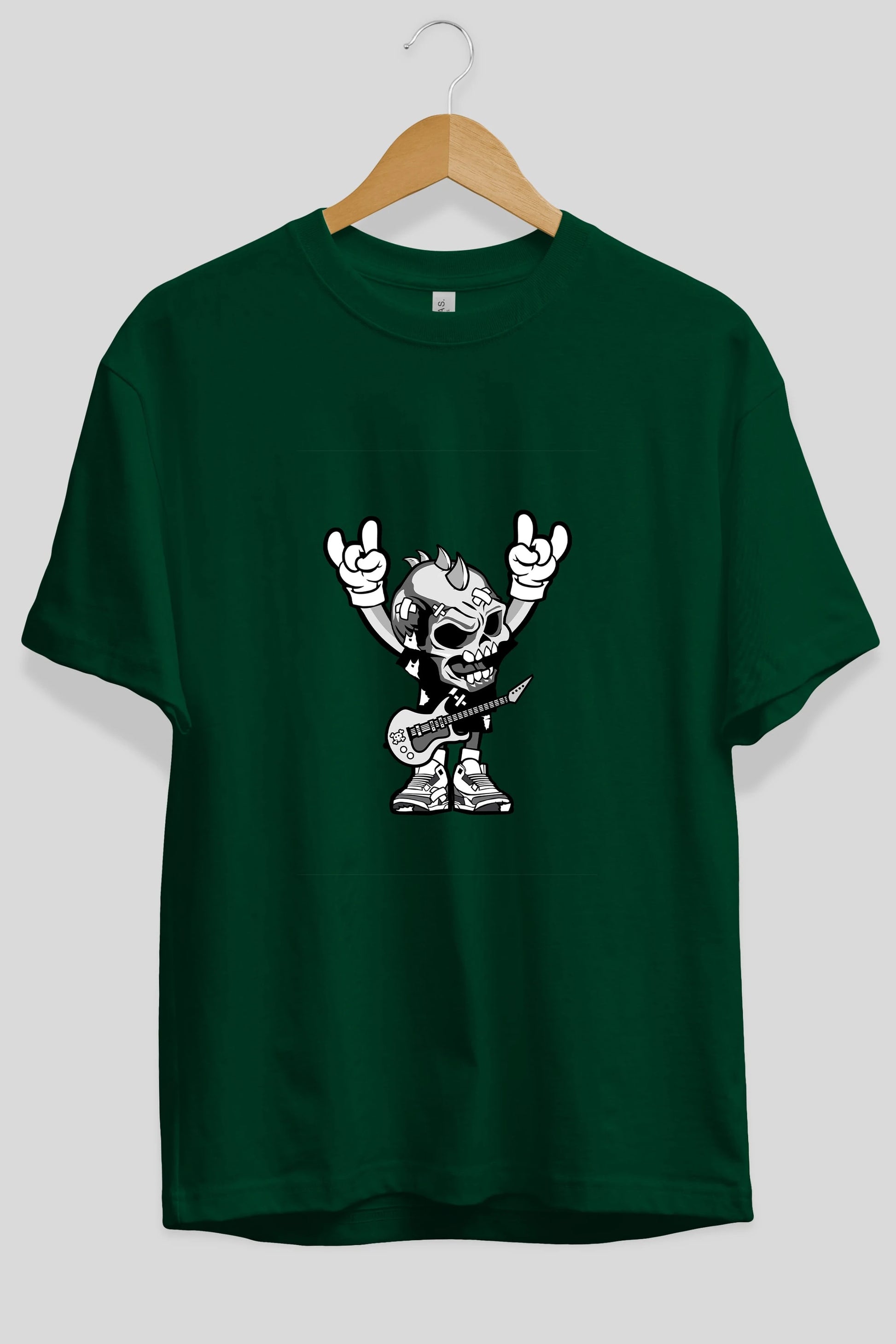 Punk Rock Skull Ön Baskılı Oversize t-shirt Erkek Kadın Unisex %100 Pamuk tişort