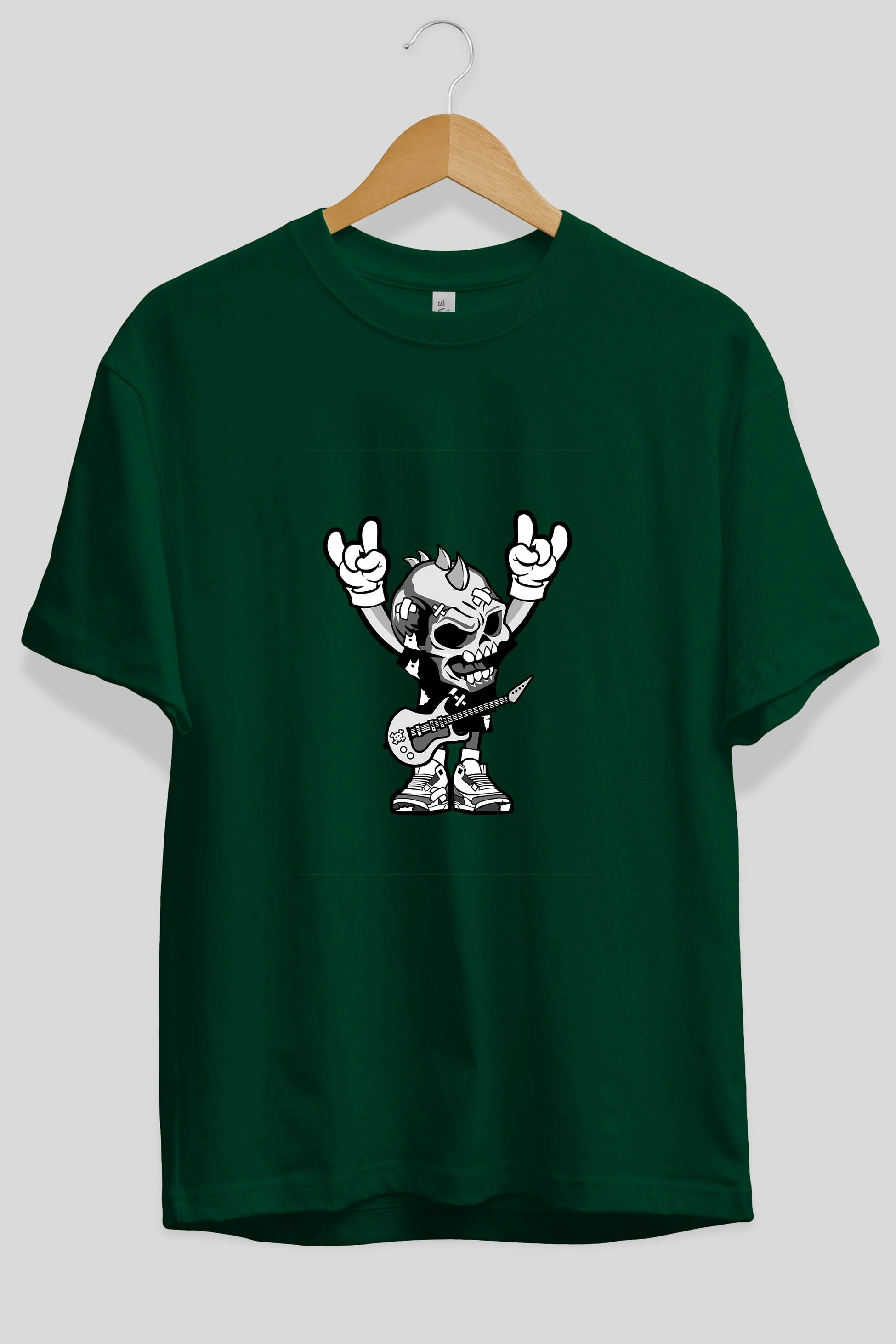 Punk Rock Skull Ön Baskılı Oversize t-shirt Erkek Kadın Unisex %100 Pamuk tişort