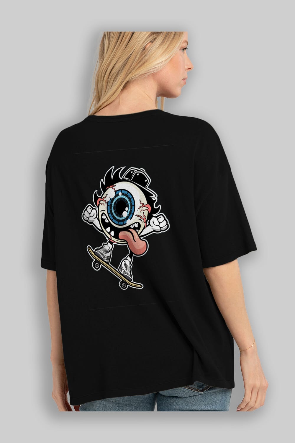 Eye Ball Skater Arka Baskılı Oversize t-shirt Erkek Kadın Unisex %100 Pamuk tişort