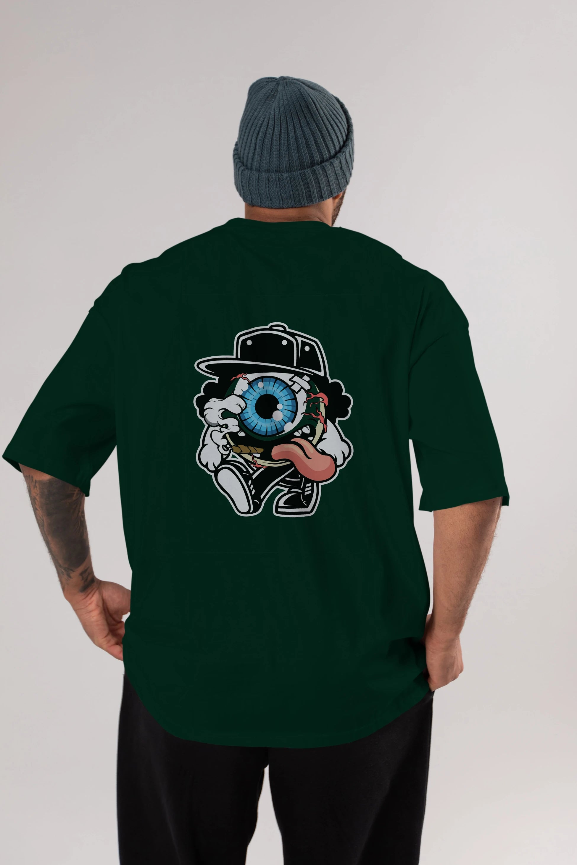 Eyeball Arka Baskılı Oversize t-shirt Erkek Kadın Unisex %100 Pamuk tişort