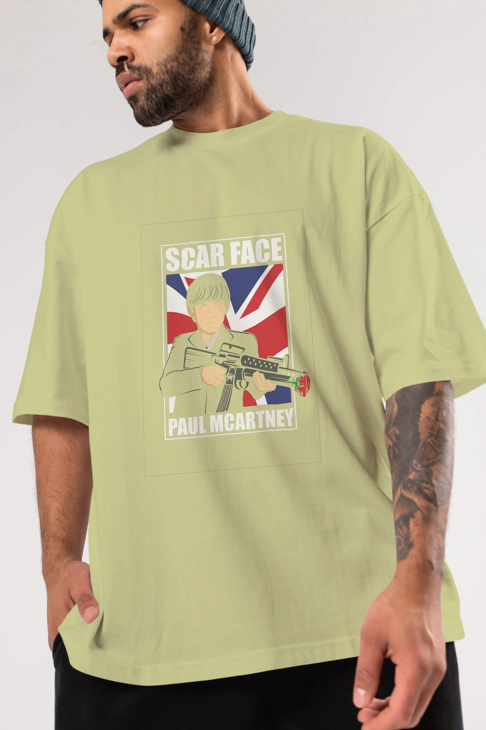 Paul Mccartney Scar Face Ön Baskılı Oversize t-shirt Erkek Kadın Unisex %100 Pamuk tişort