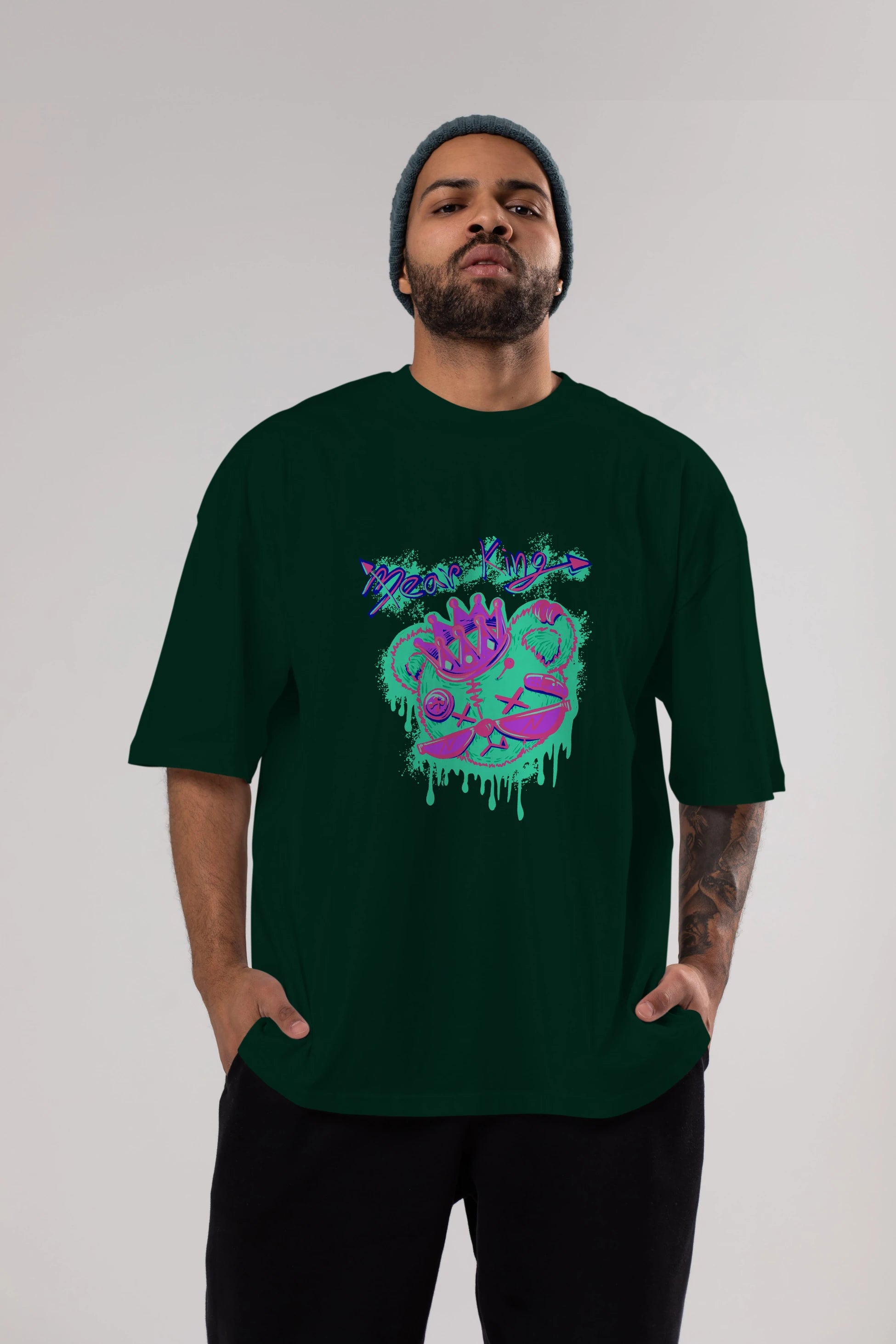 Bear King Ön Baskılı Oversize t-shirt Erkek Kadın Unisex