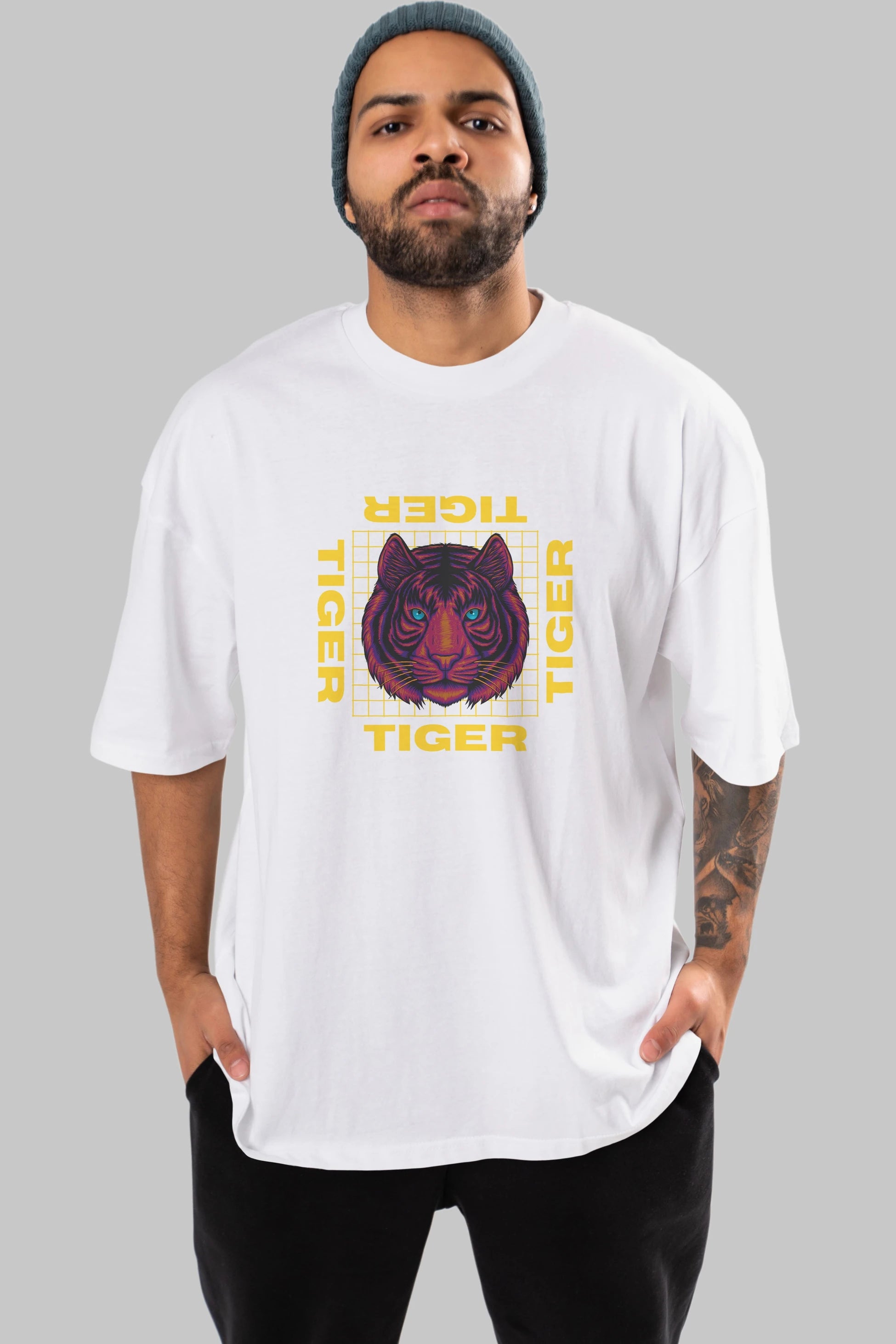 Tiger Yazılı Streetwear Ön Baskılı Oversize t-shirt Erkek Kadın Unisex