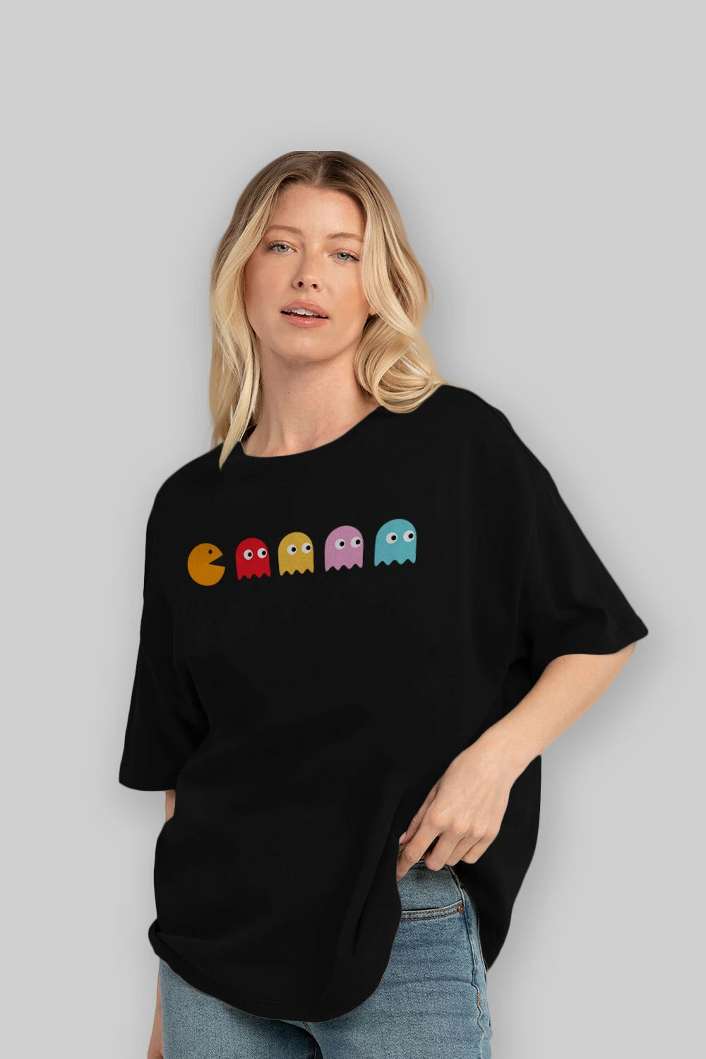 Pac-Man game Ön Baskılı Oversize t-shirt %100 pamuk Erkek Kadın Unisex