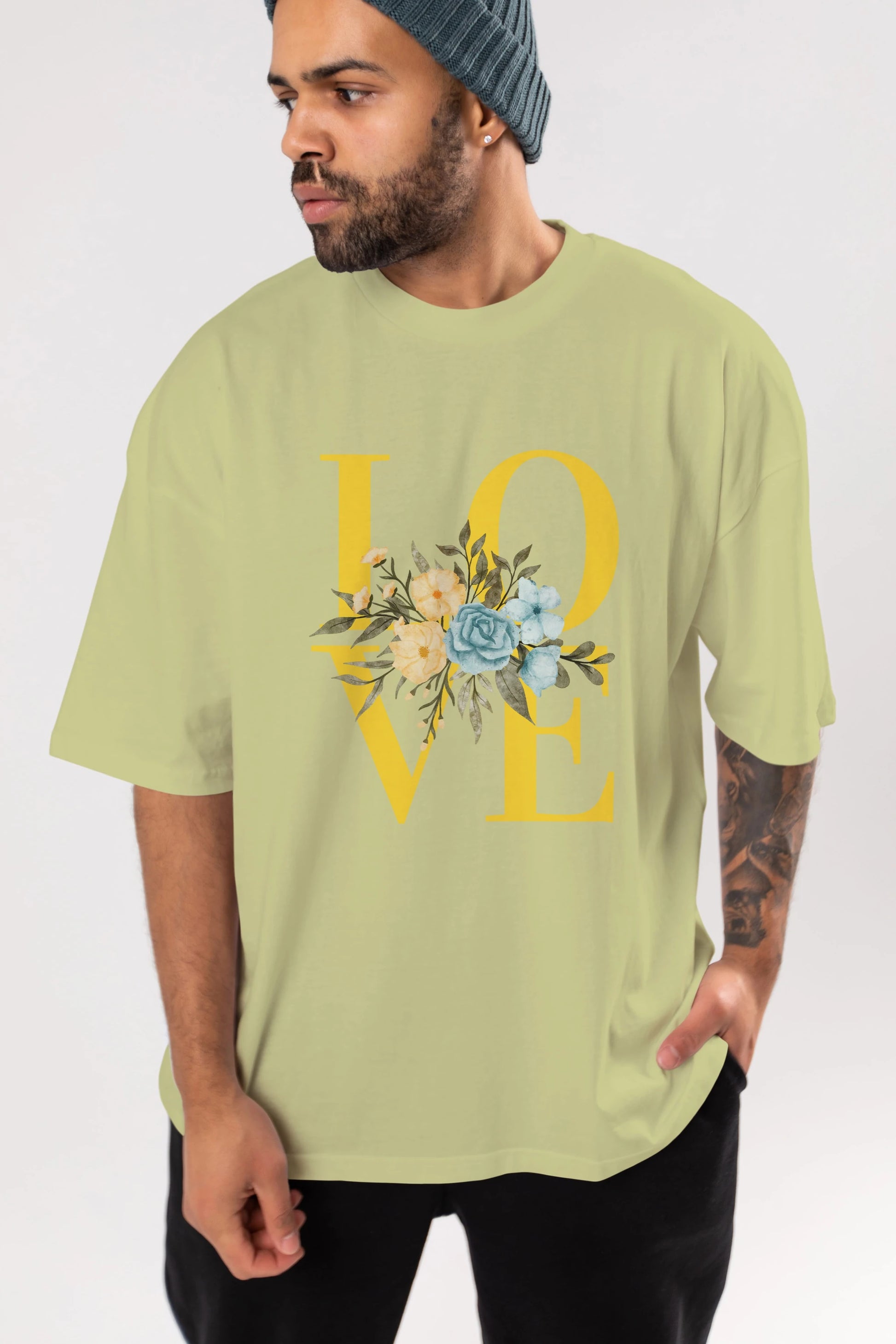 Love Flower Ön Baskılı Oversize t-shirt Erkek Kadın Unisex
