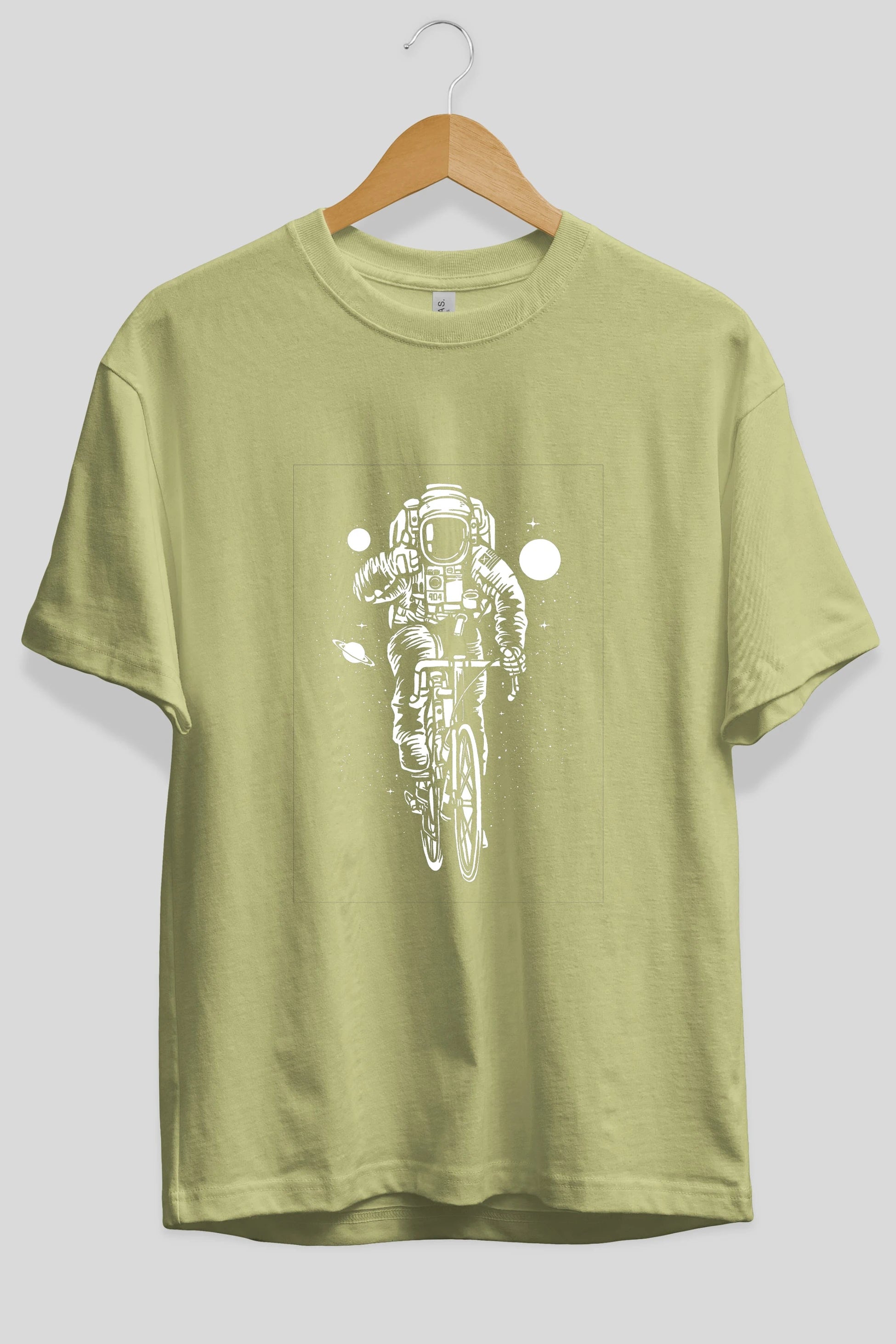 Astronaut Bicycle Ön Baskılı Oversize t-shirt Erkek Kadın Unisex %100 Pamuk tişort