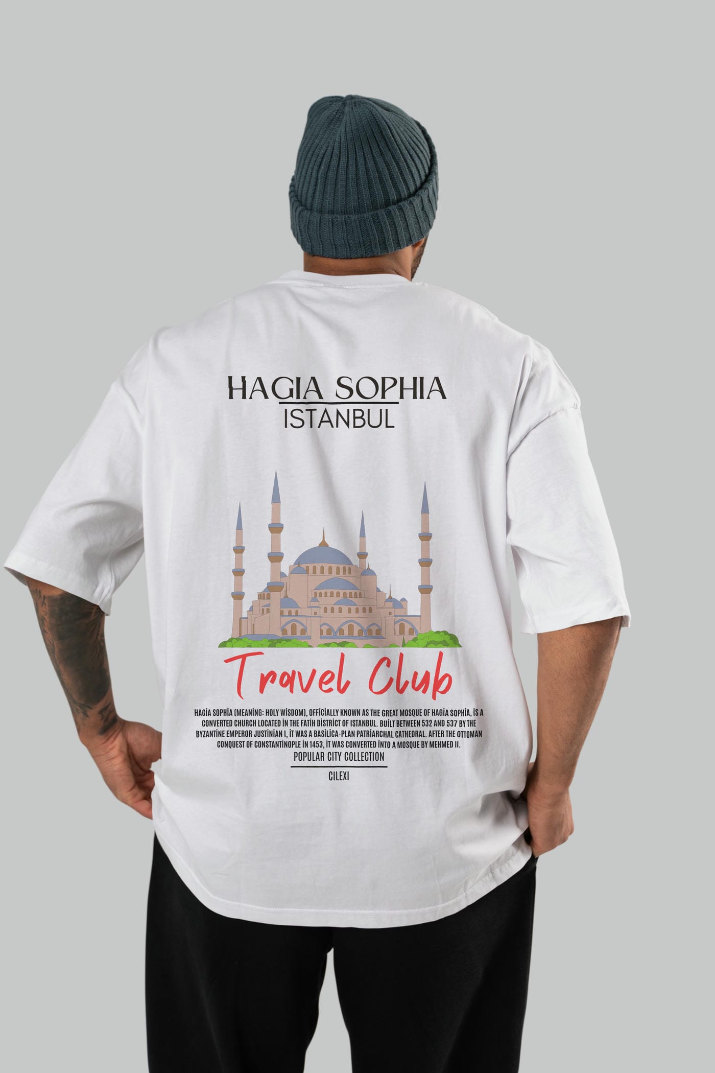 Hagia Sophia İstanbul Arka Baskılı Oversize t-shirt Erkek Kadın Pamuk Bisiklet Yaka tişort