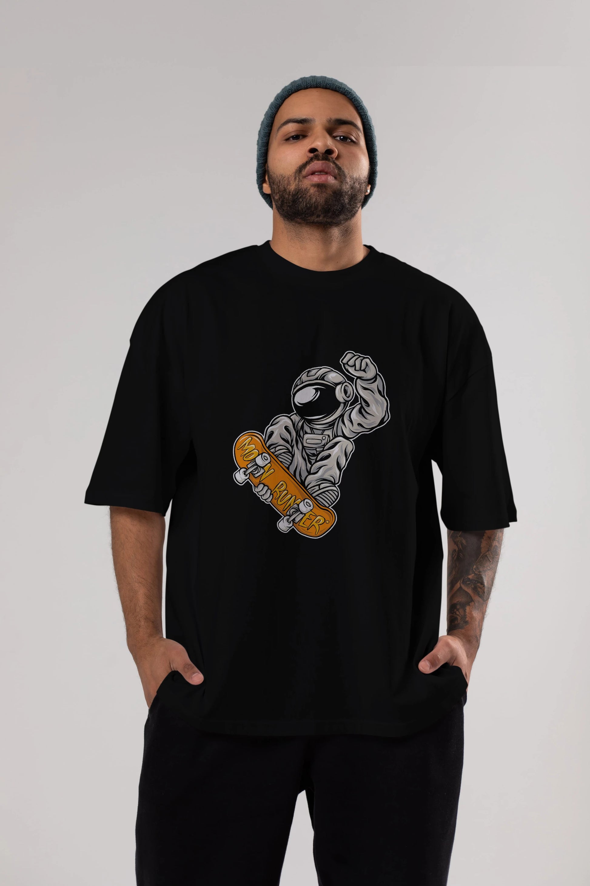 Moon Runner Ön Baskılı Oversize t-shirt Erkek Kadın Unisex