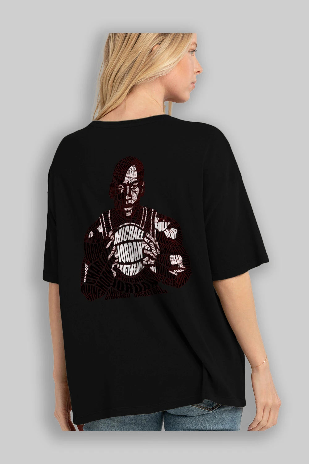 Michael Jordan Calligram Arka Baskılı Oversize t-shirt %100 pamuk Erkek Kadın Unisex