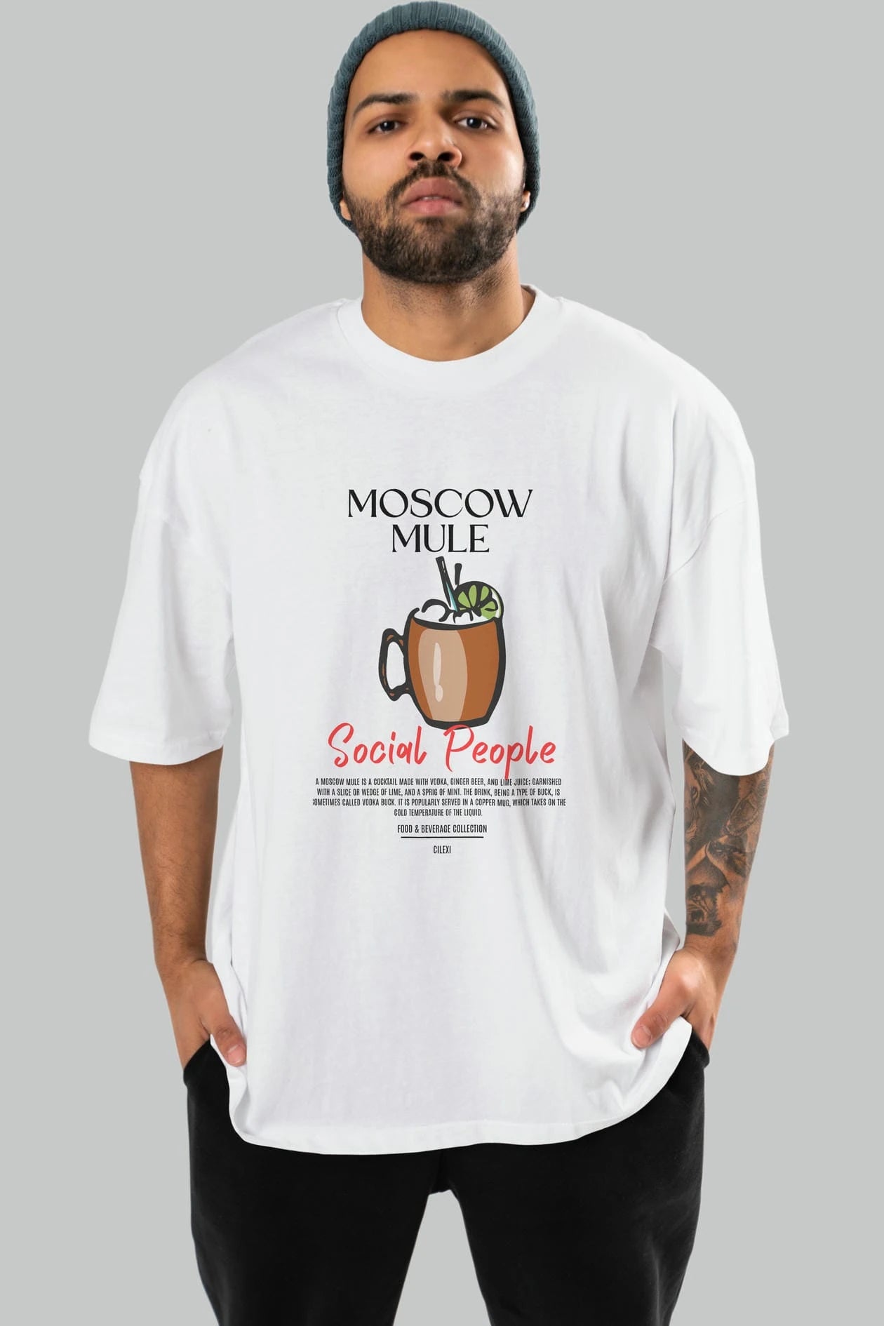 Moscow Mule Kokteyl Serisi ön Baskılı Oversize t-shirt Erkek Kadın %100 Pamuk Bisiklet Yaka tişort