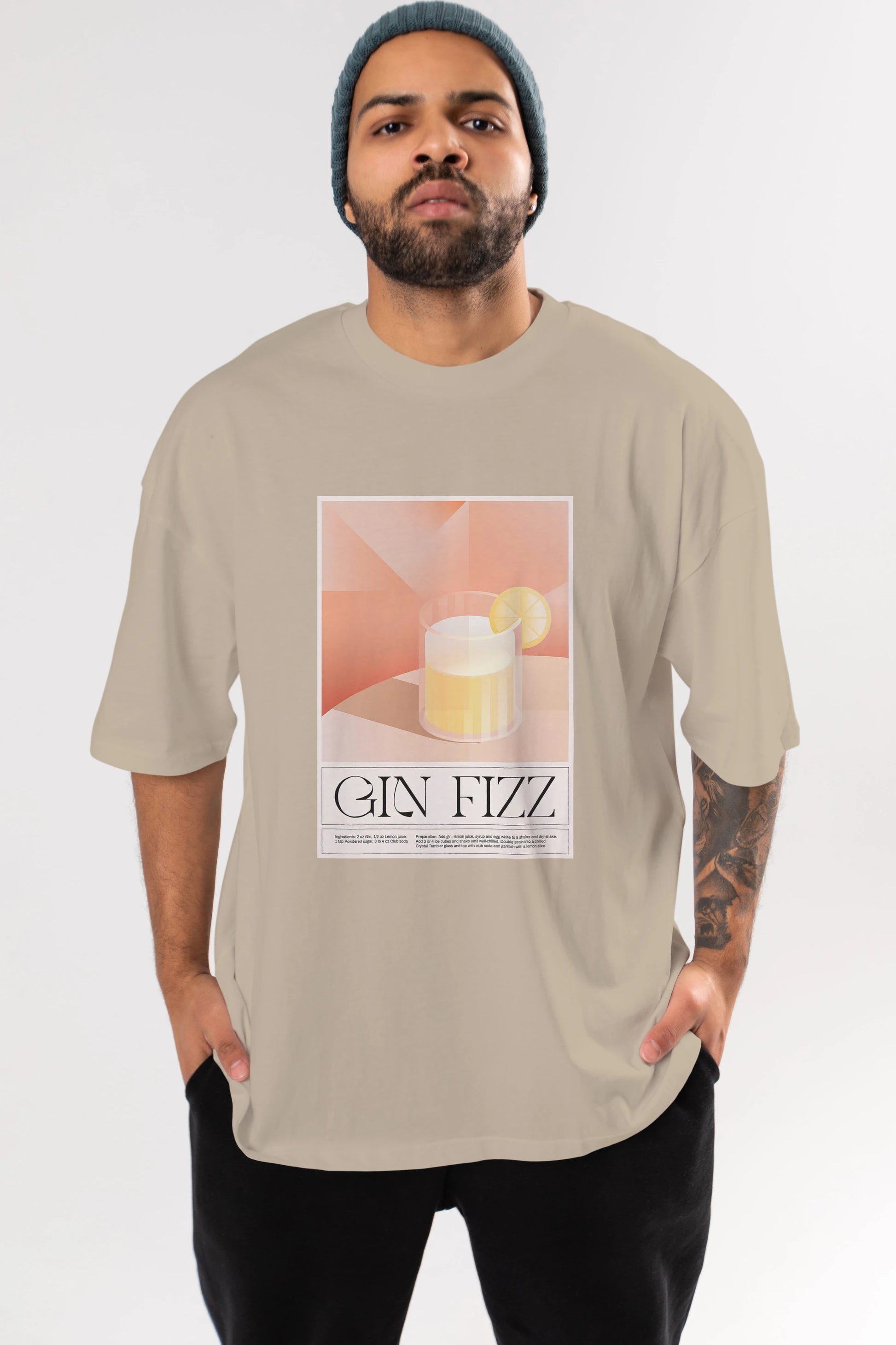 Gin Fizz Ön Baskılı Oversize t-shirt Erkek Kadın Unisex %100 Pamuk Bisiklet Yaka tişort