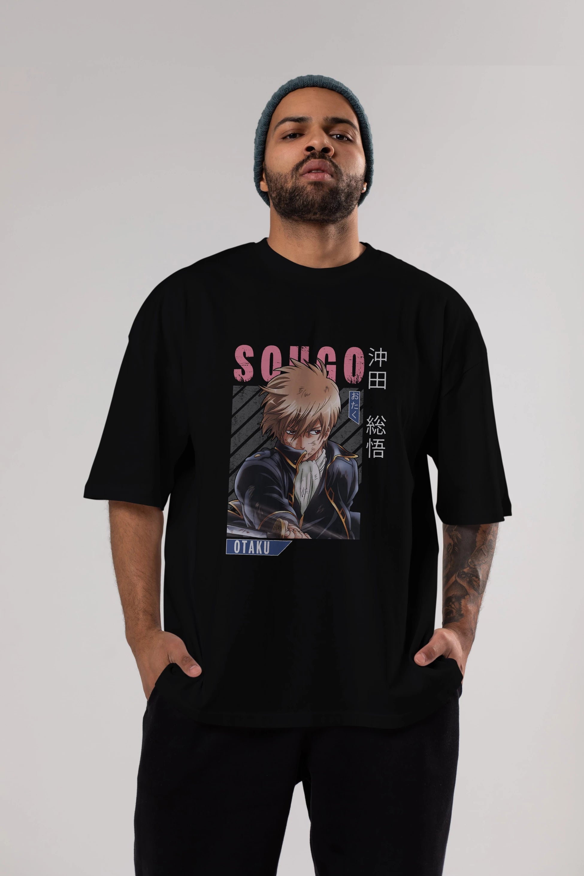 Sougo Okita GINTAMA Anime Ön Baskılı Oversize t-shirt %100 pamuk Erkek Kadın Unisex
