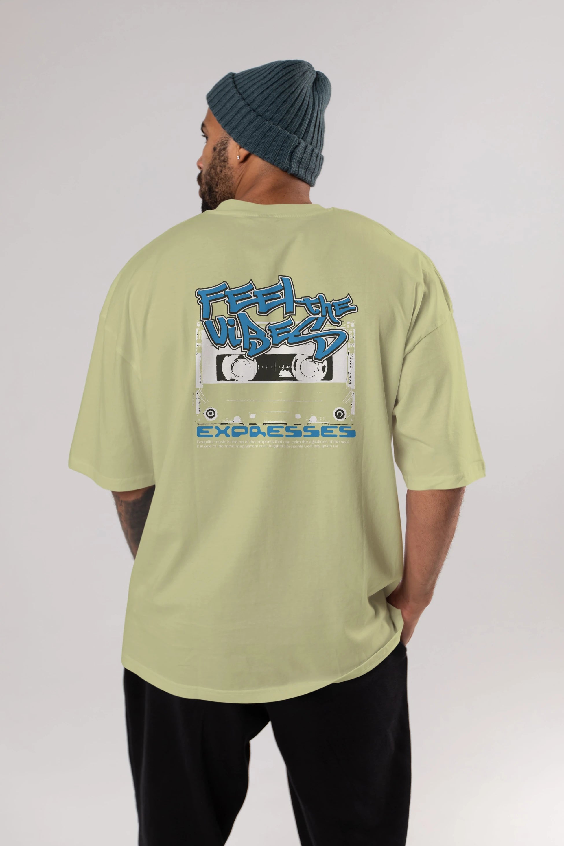 Feel The Vibes Arka Baskılı Oversize t-shirt Erkek Kadın Unisex