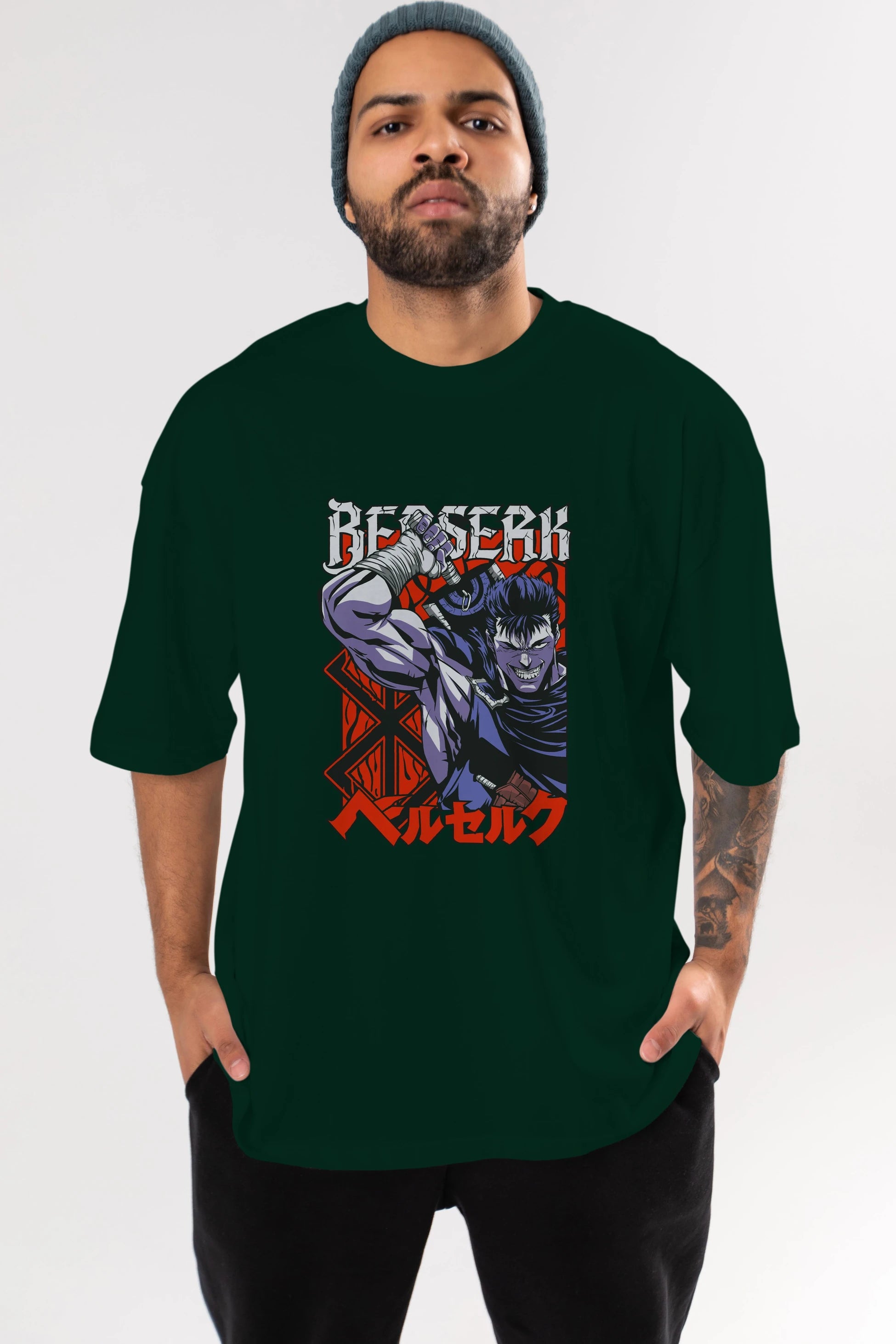 GUTS berserk Anime Ön Baskılı Oversize t-shirt %100 pamuk Erkek Kadın Unisex