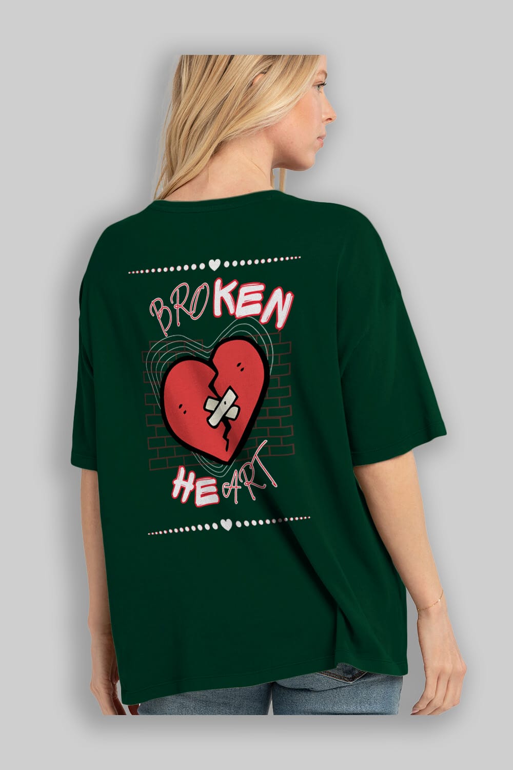 Broken Heart Yazılı Arka Baskılı Oversize t-shirt Erkek Kadın Unisex