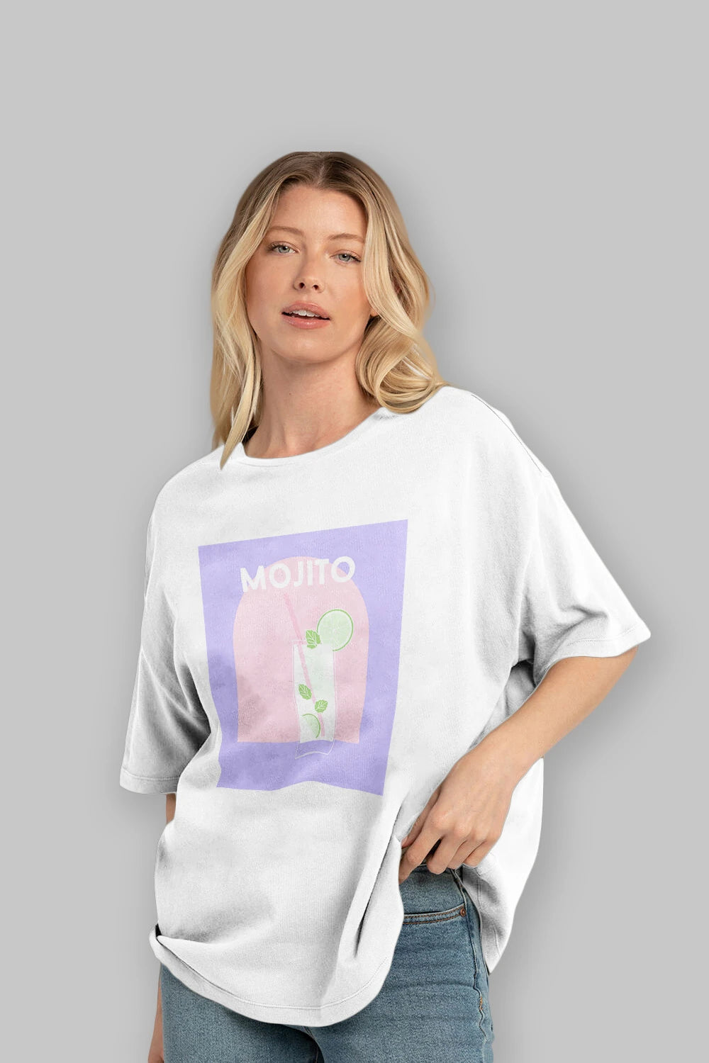 Mojito 2 Ön Baskılı Oversize t-shirt Erkek Kadın Unisex %100 Pamuk Bisiklet Yaka tişort